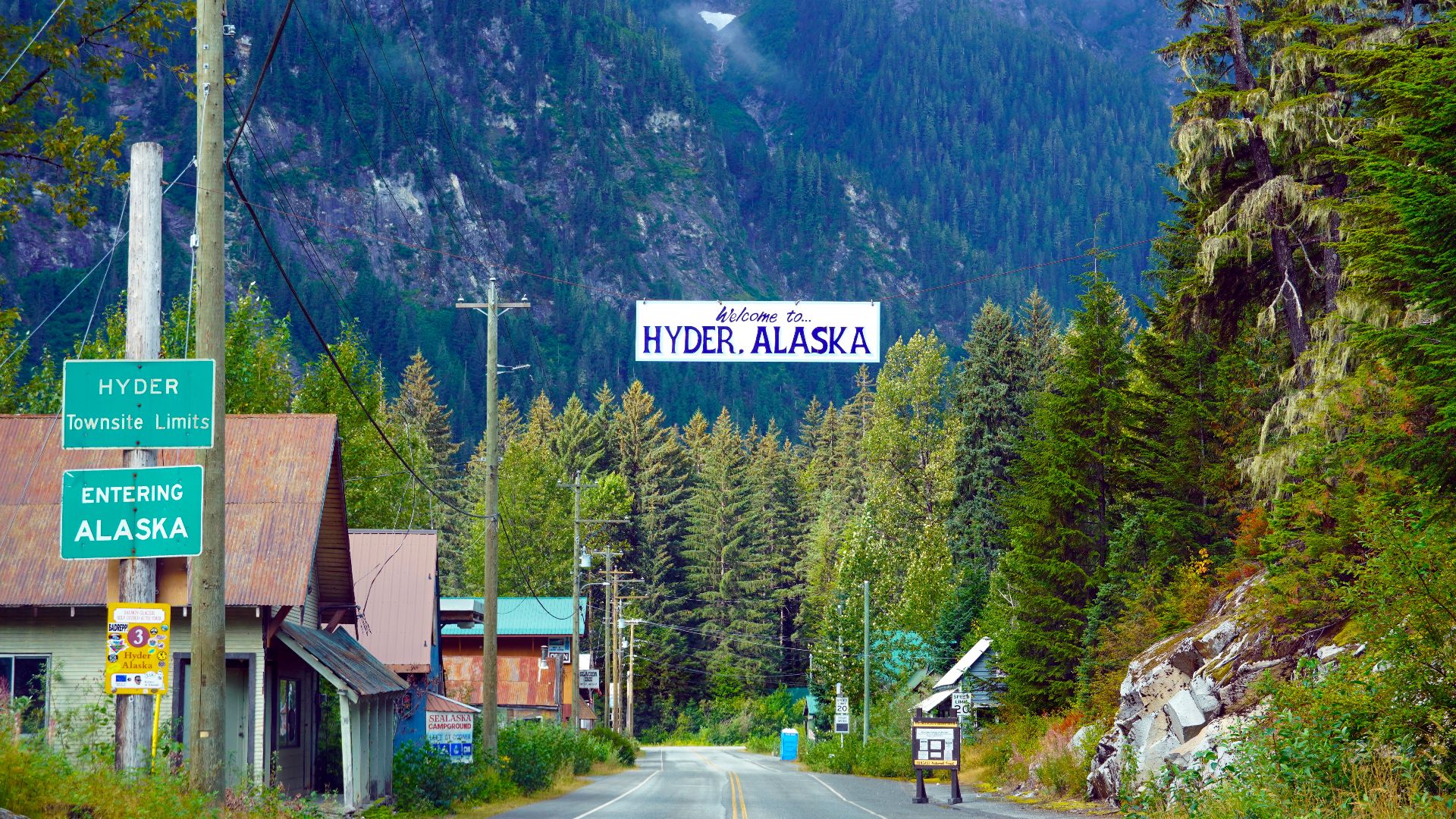 Border between Stewart, British Columbia, Canada and Hyder, Alaska