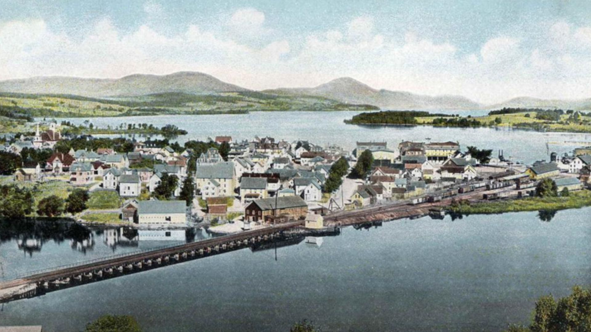 Bird's-eye view of Newport, Vermont and Lake Memphremagog