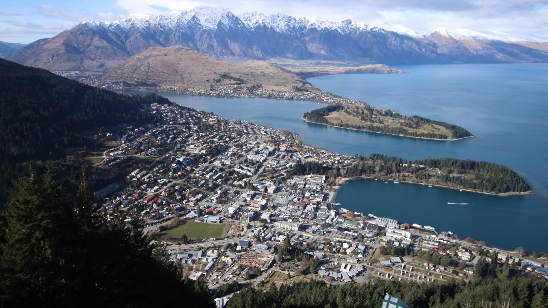 Queenstown in New Zealand as seen from the top of the Skyline gondola.
