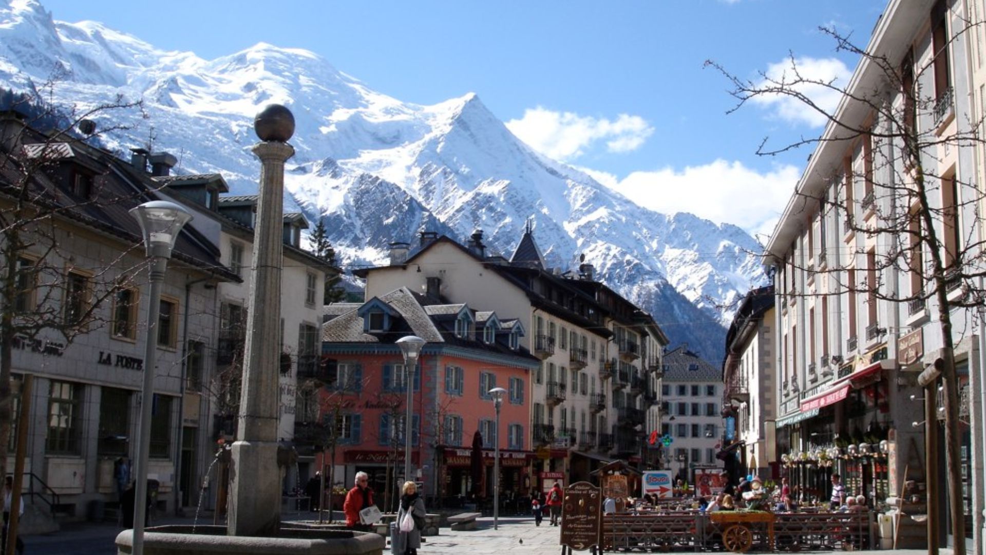 Mont Blanc from Chamonix center.