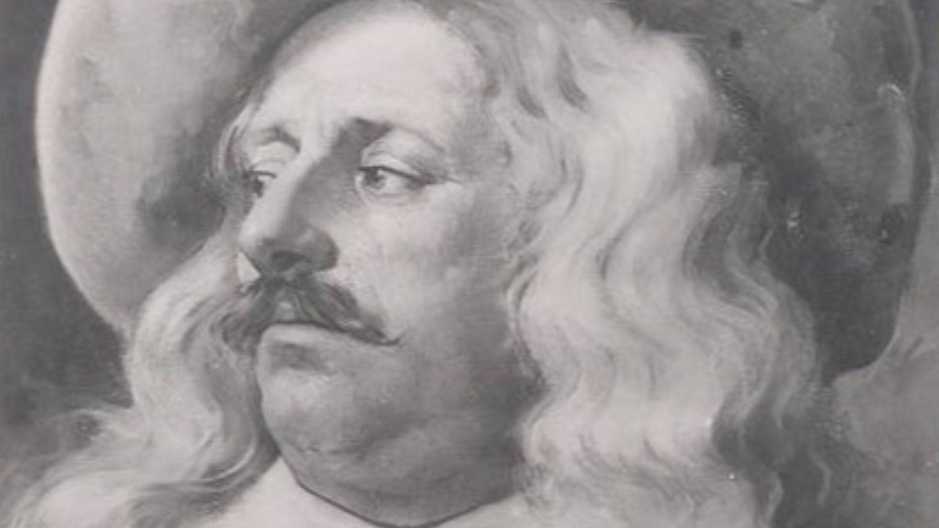 Vue d'artiste du colossal mousquetaire Porthos, personnage des romans d'Alexandre Dumas (Les Trois Mousquetaires, Vingt Ans après, Le Vicomte de Bragelonne). Ancienne carte postale en noir et blanc reproduisant la toile Porthos, œuvre peinte par Paul de P