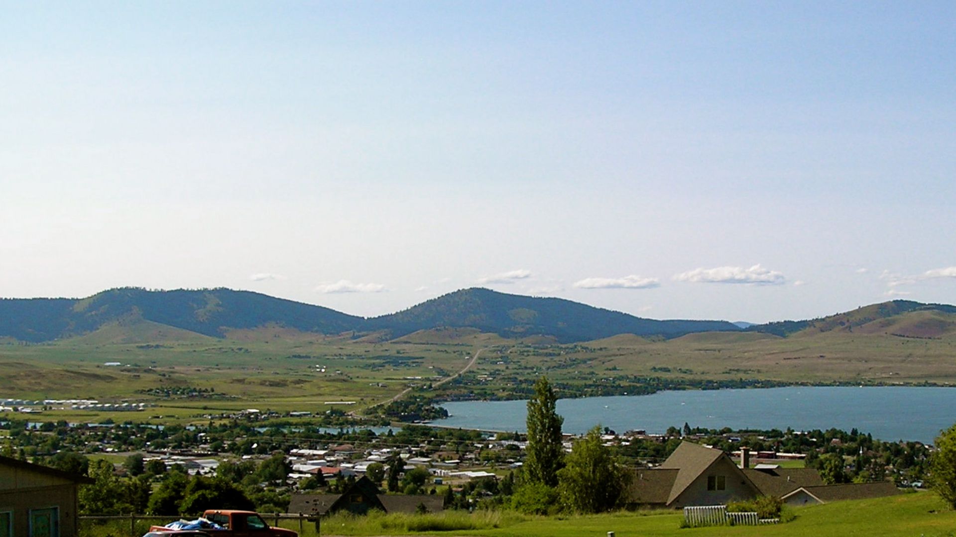 Polson and Flathead Lake viewed from the southeast, looking WNW
