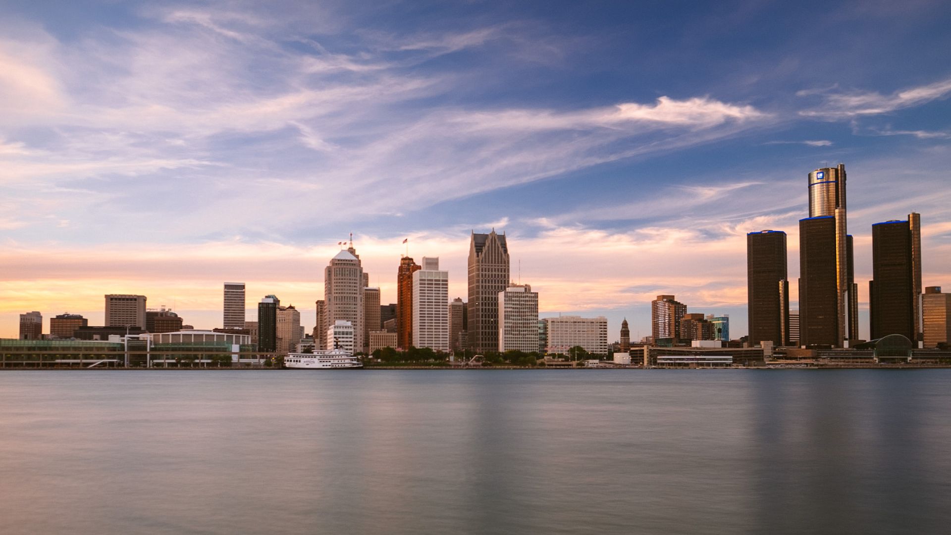 500px provided description: Detroit skyline, as viewed from Windsor, Canada [#ontario ,#canada ,#sky ,#city ,#sunset ,#river ,#blue ,#sun ,#clouds ,#architecture ,#cityscape ,#skyline ,#long exposure ,#michigan ,#windsor ,#detroit ,#detroit river ,#500pxG