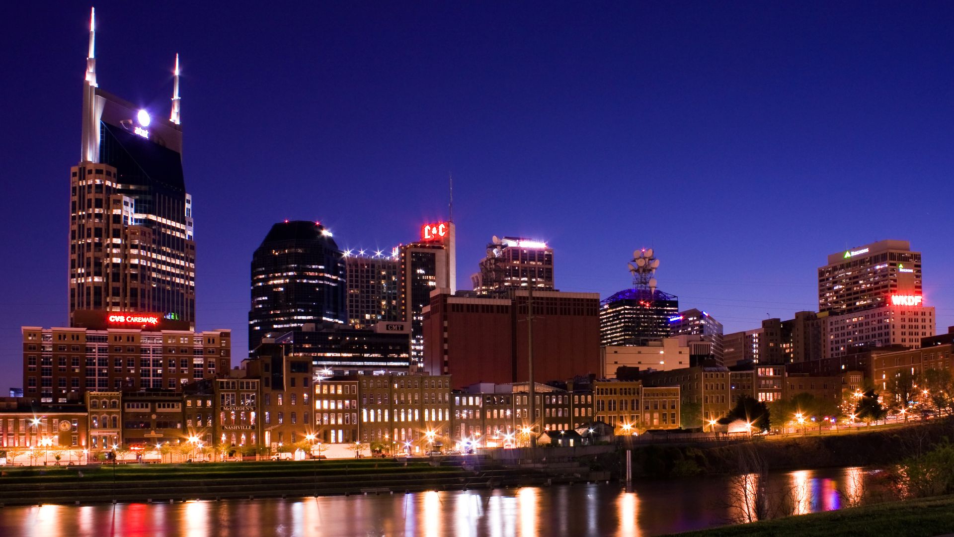 Skyline of Nashville, Tennessee taken from east bank of Cumberland River