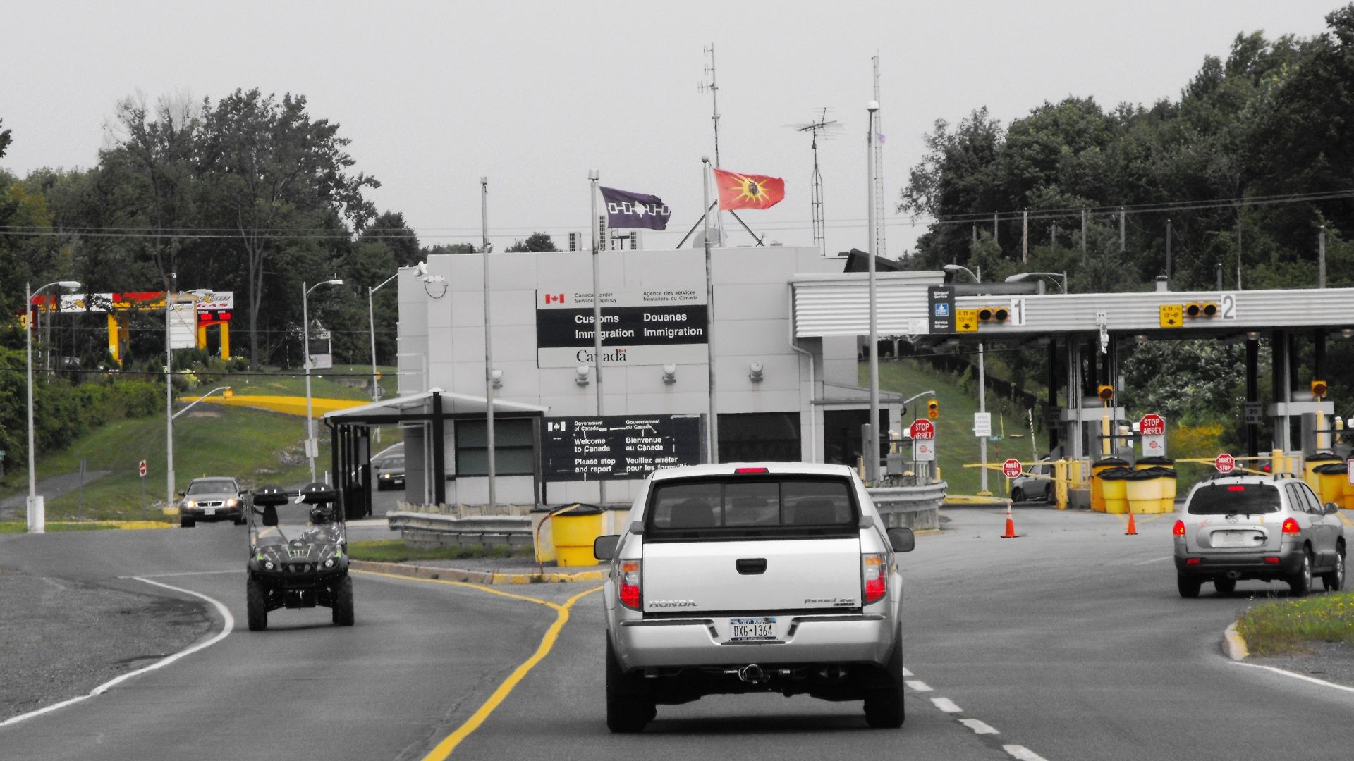 The Canadian Customs facility at Akwesasne (near Cornwall, Ontario) after it had been vacated by CBSA due to a dispute with local Akwesasne native Americans.