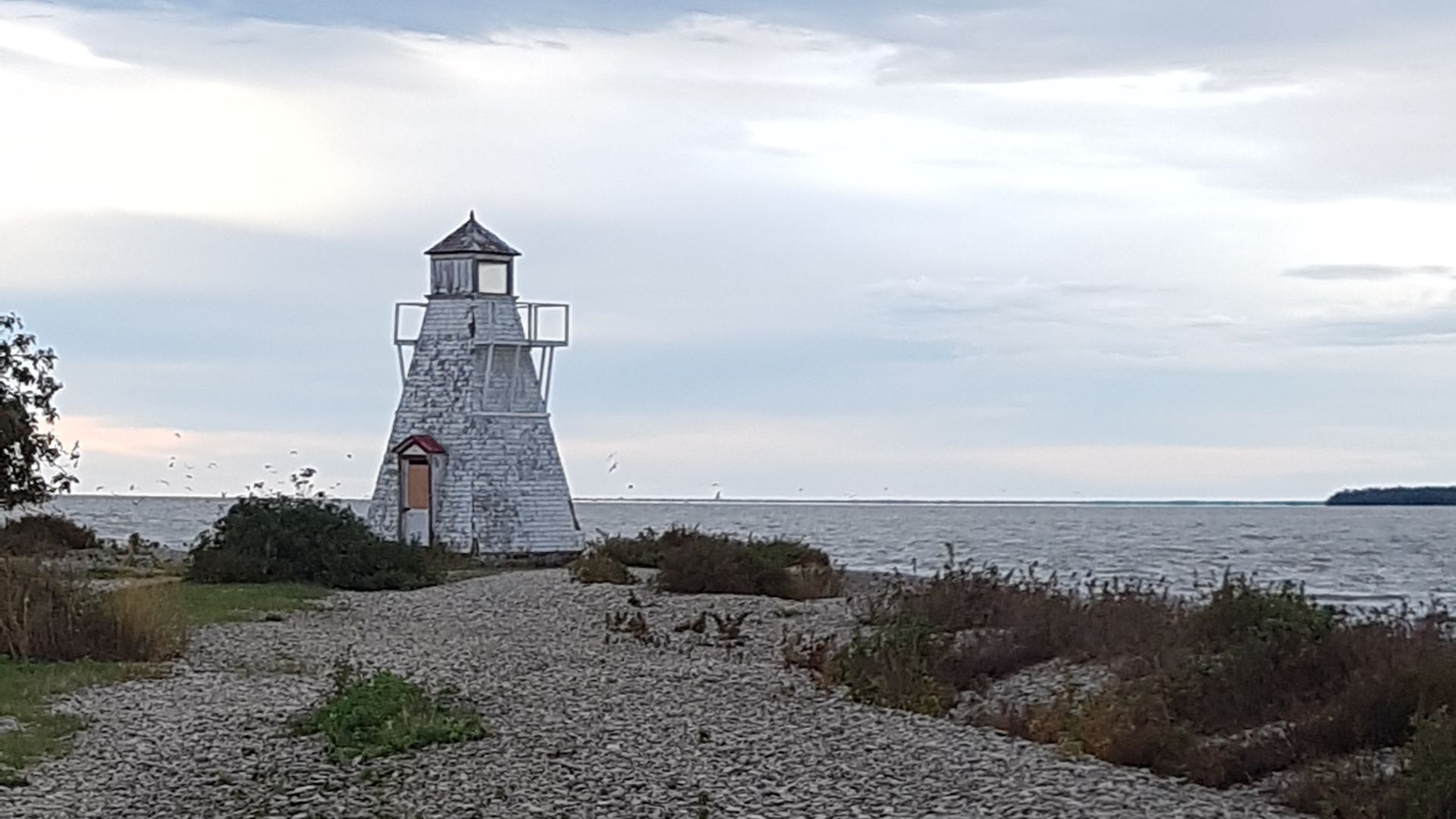 Hecla Lighthouse and Lighthouse Trail.  The trail is a crushed stone pathway. Provides a view of Hecla shoreline and neighbouring Black Island.