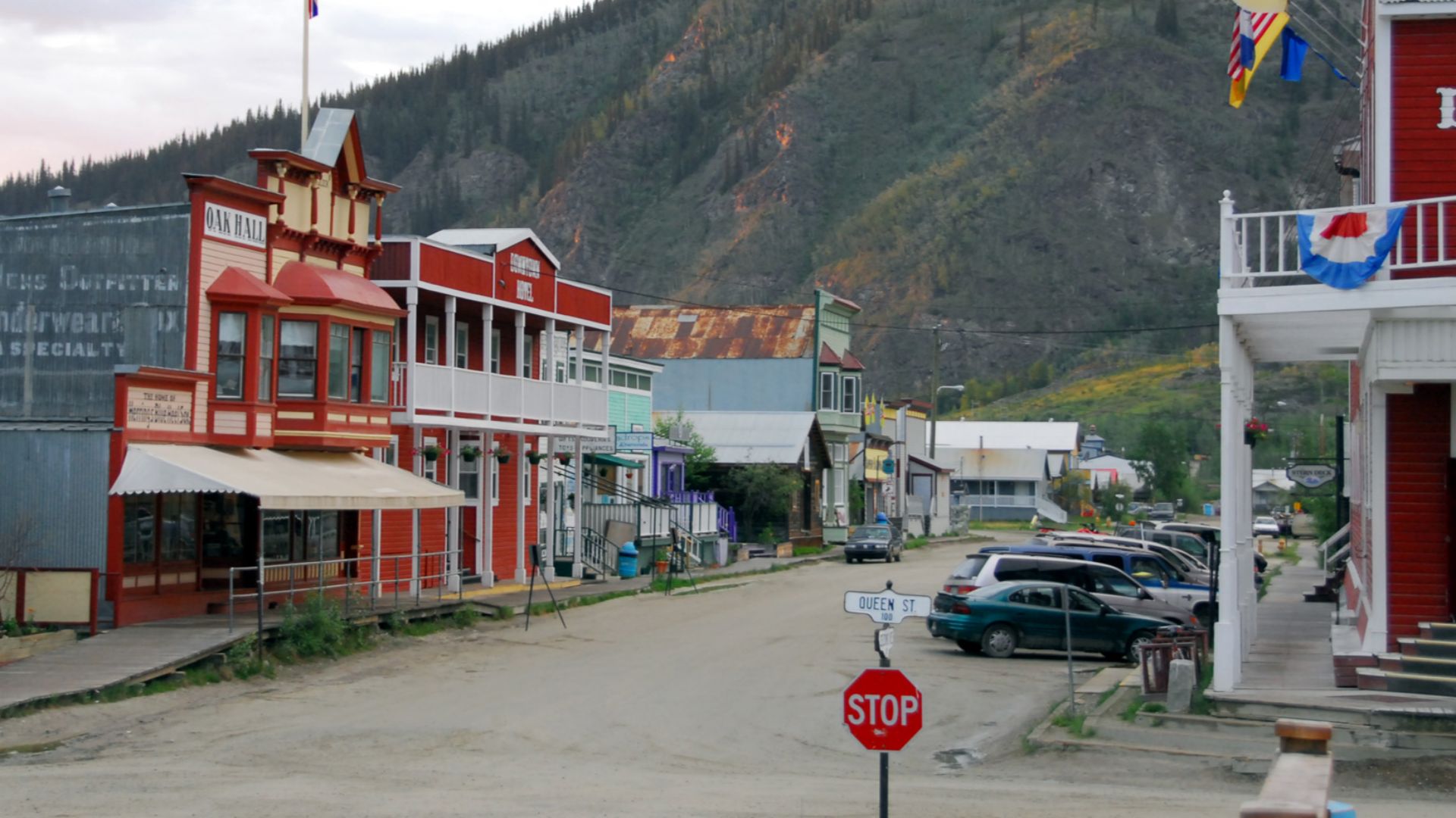 A photo of historic buildings in downtown Dawson City, Yukon, taken at 11pm on June 11, 2007 by Michael Edwards.