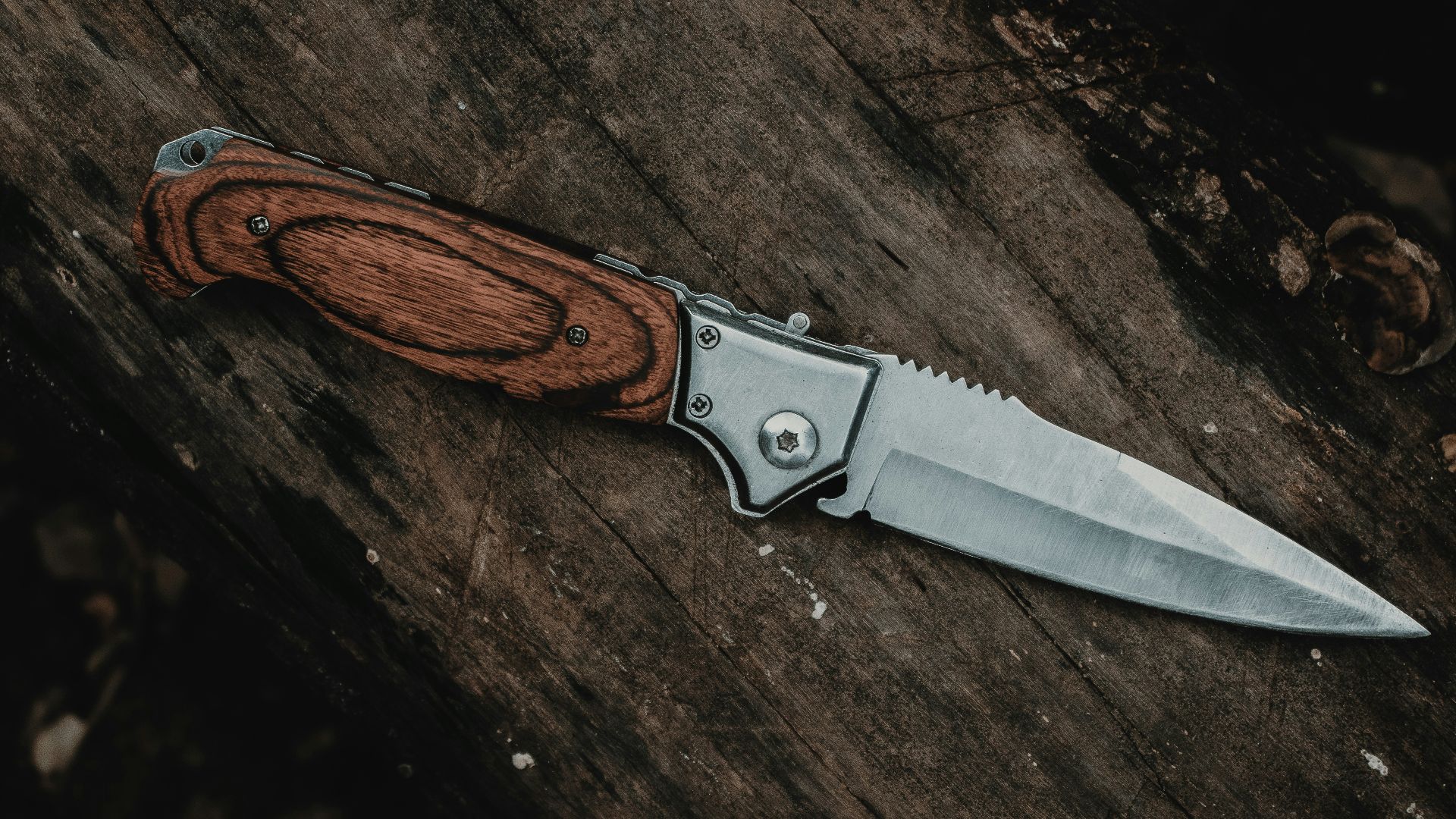 brown handle silver knife on brown wooden table