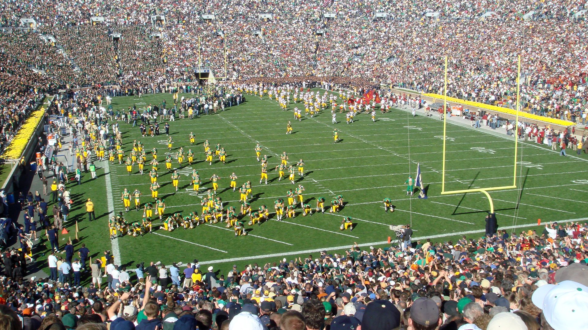 Notre Dame Stadium: the Notre Dame Fighting Irish and USC Trojans take the field for the 79th edition of the inter-sectional rivalry series.  USC would win 38-0.