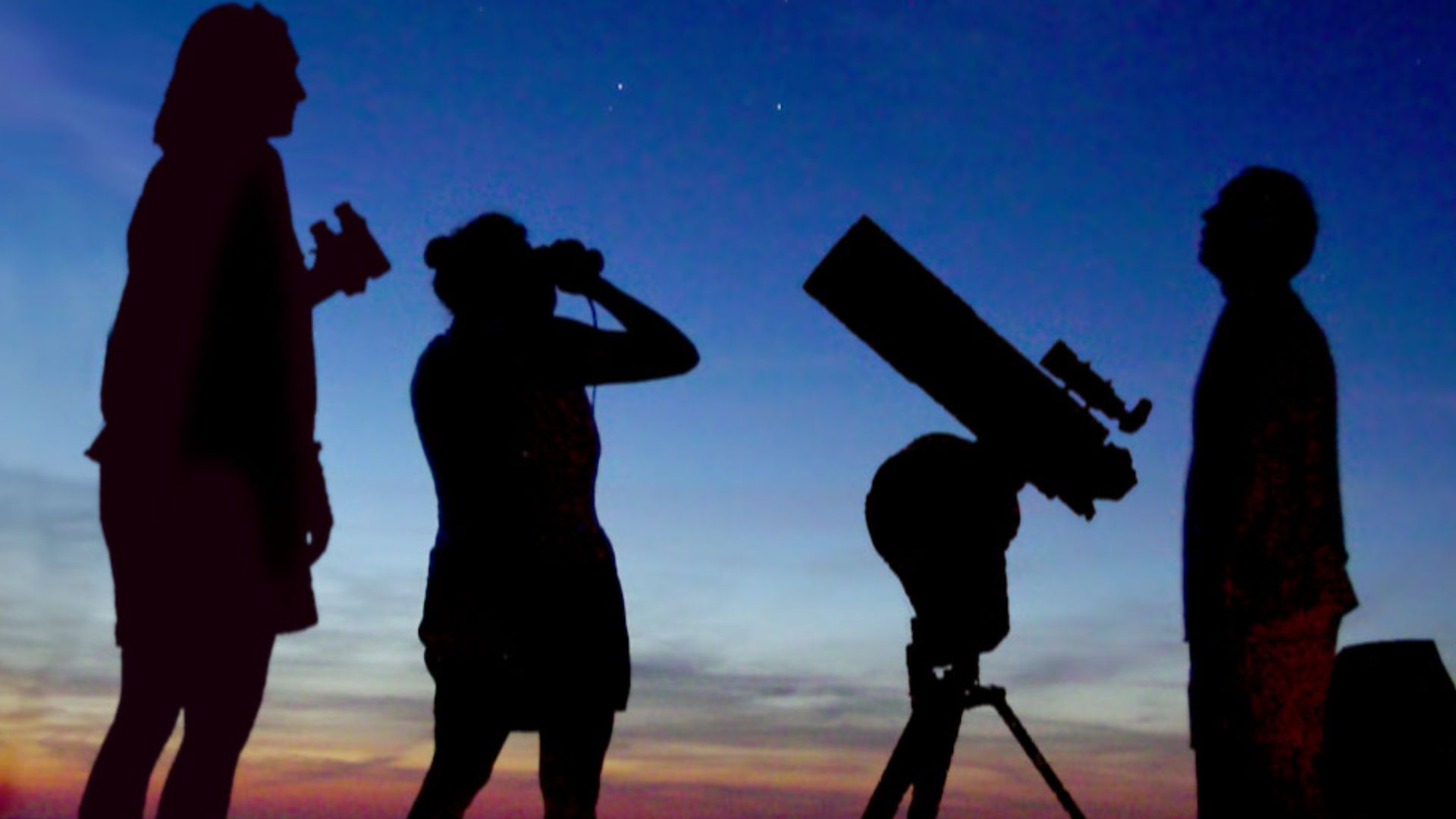 Three people enjoy the summer sky over the Delaware river, NJ, USA during the Perseid meteor shower in August, 2006. The picture is probably a photomontage.