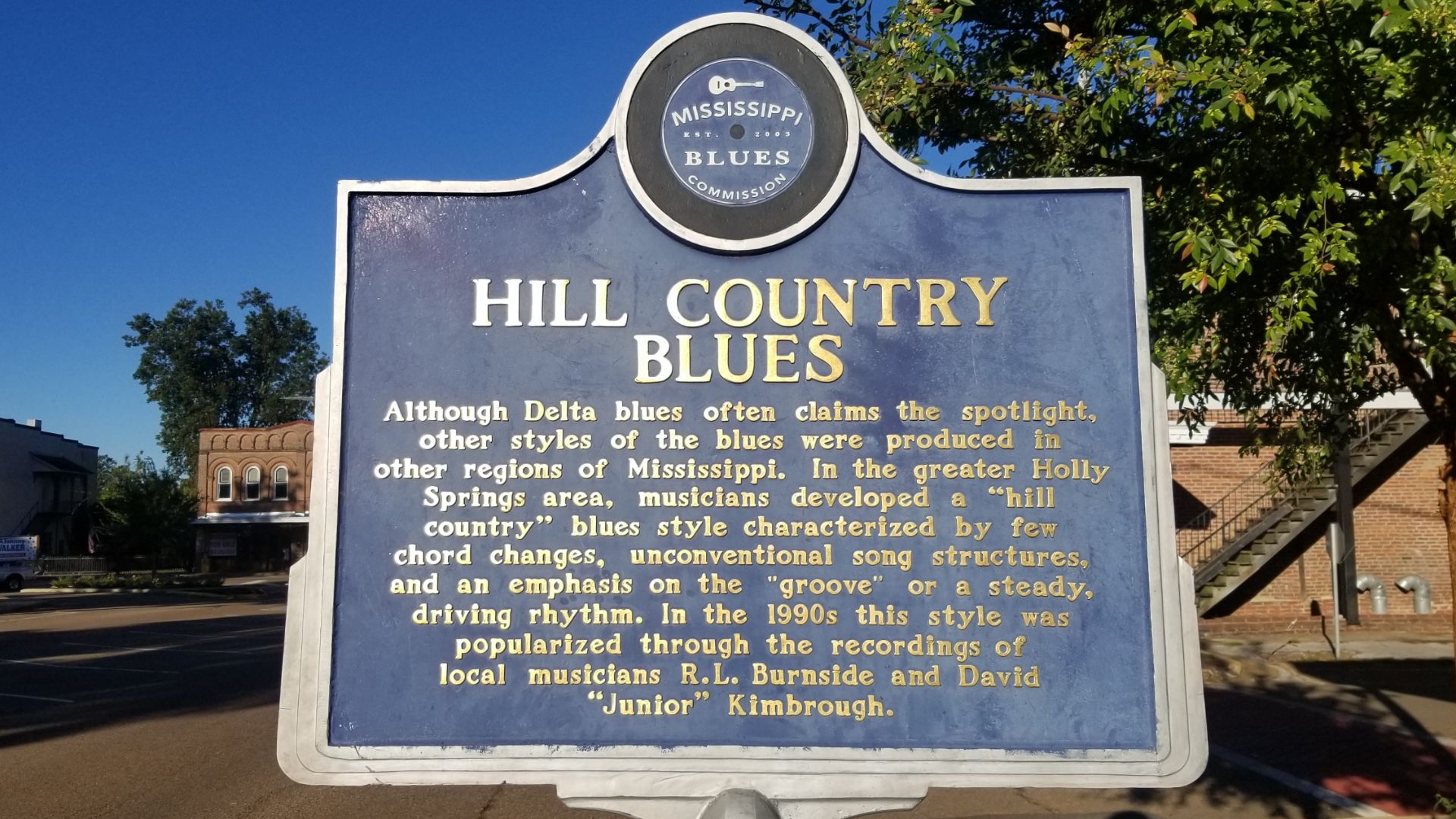Hill Country Blues - Mississippi Blues Trail Marker, located on the square in downtown Holly Springs, Mississippi.