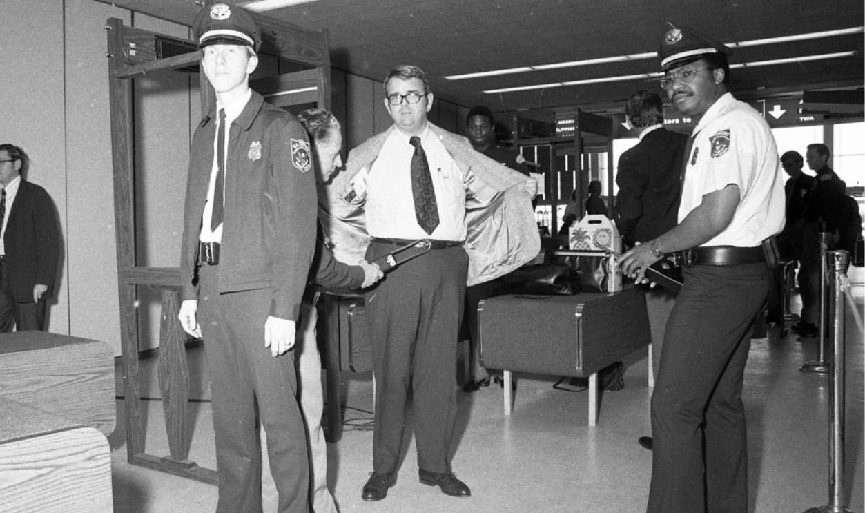  Jan. 5, 1973: Guards check passengers using state-of-the-art equipment at the first security lines at San Francisco International Airport.