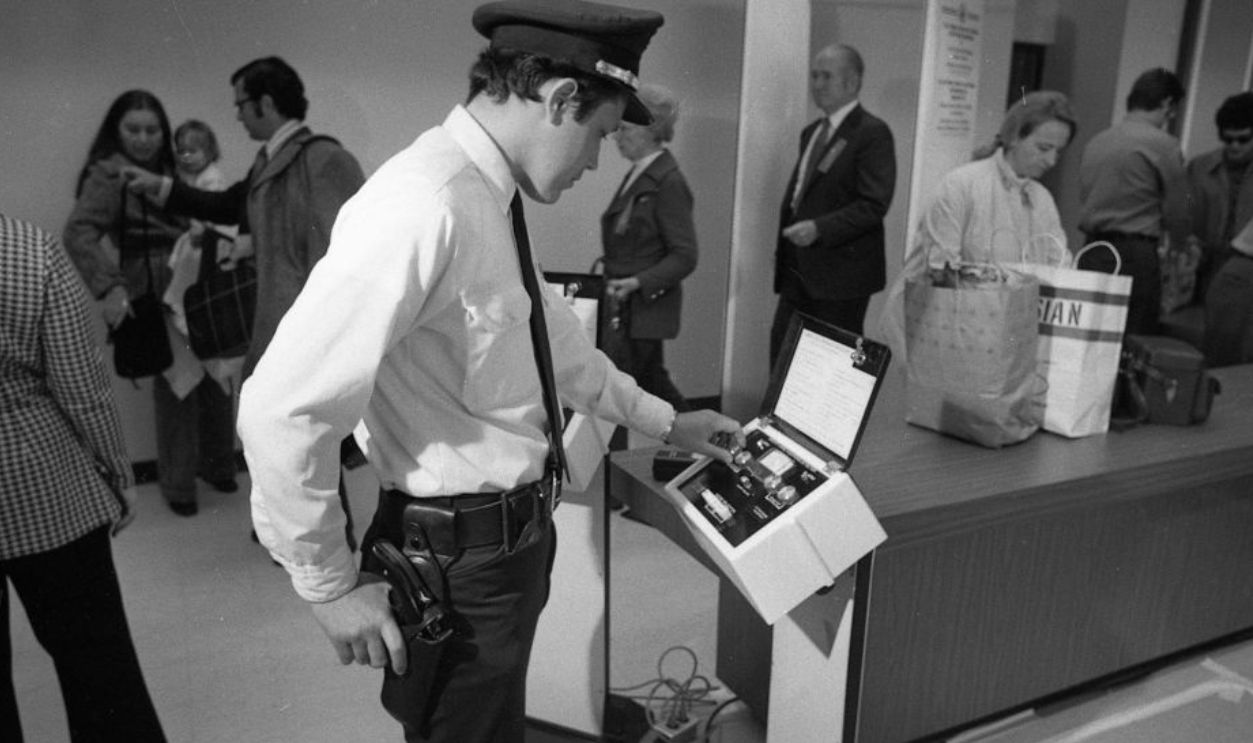  Jan. 5, 1973: Guards check passengers using state-of-the-art equipment at the first security lines at San Francisco International Airport.