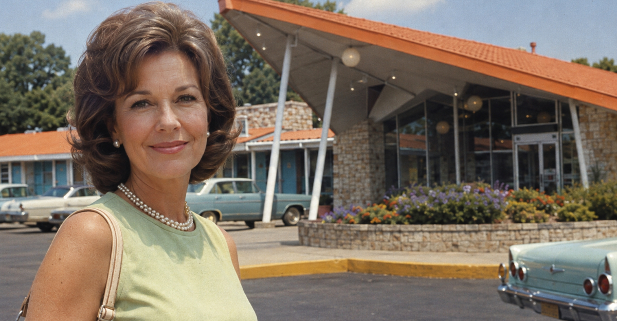 1960s woman in front of motel