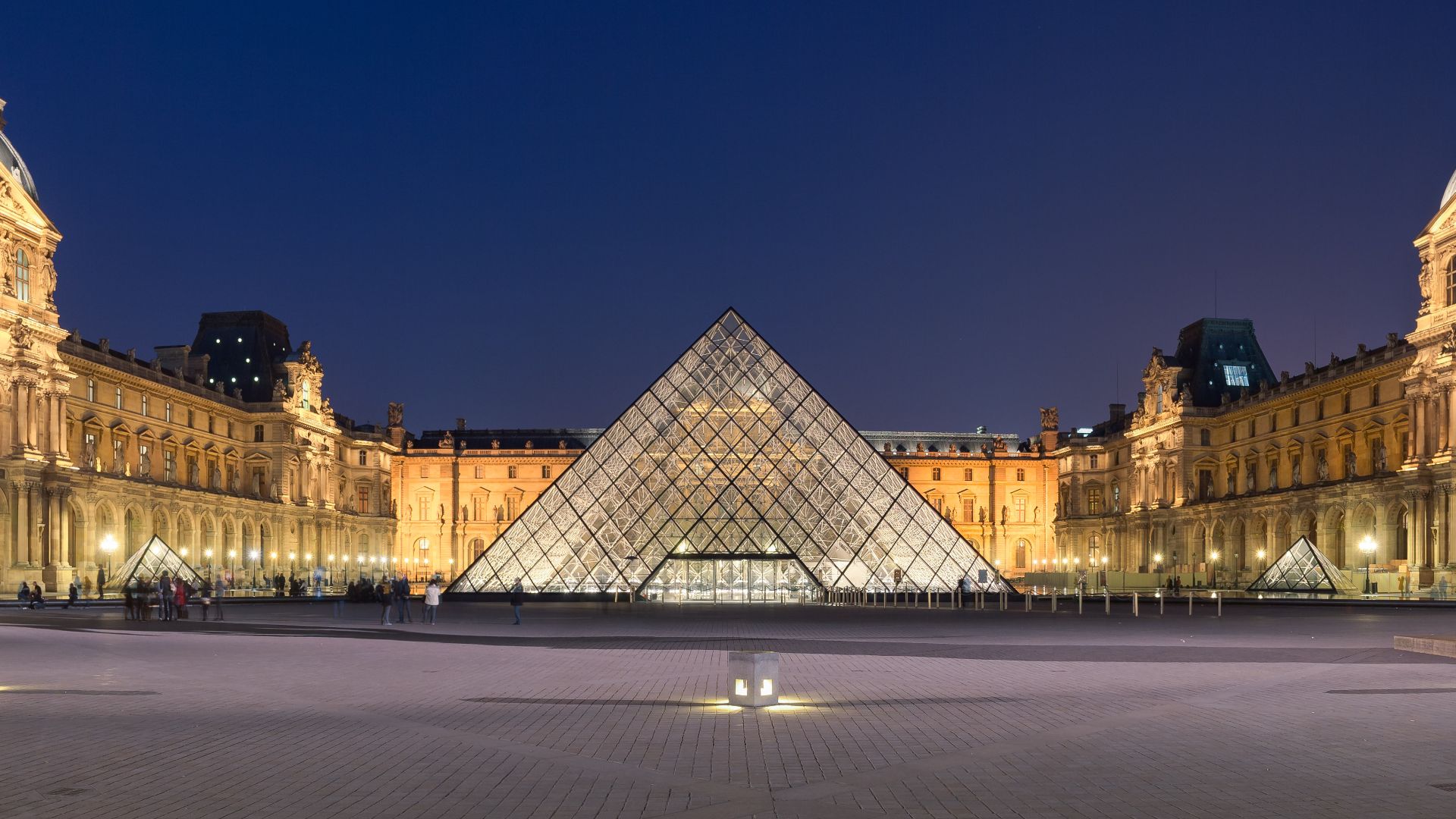 Courtyard of the Museum of Louvre, and its pyramid.