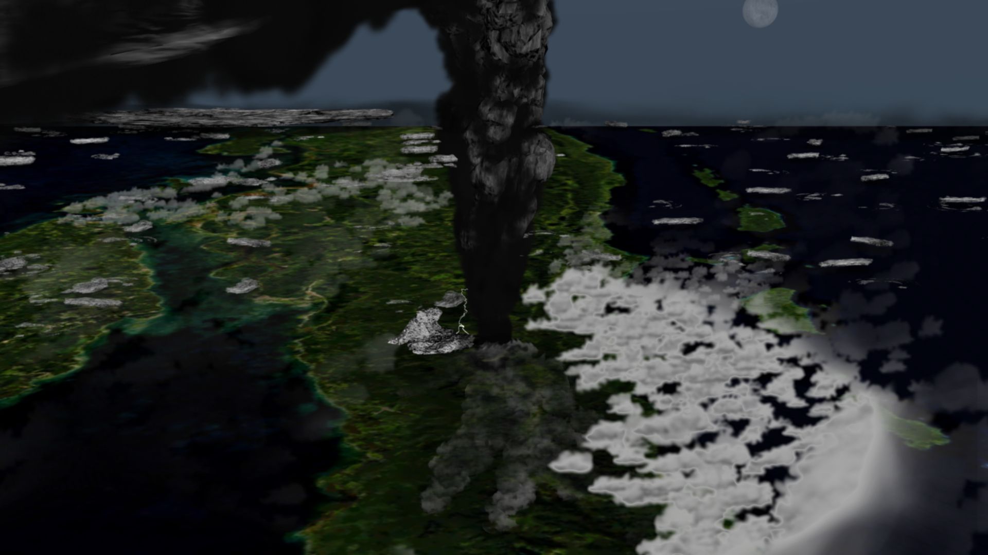 Illustration of what the Toba eruption might have looked like around 42 km above northern Sumatra.