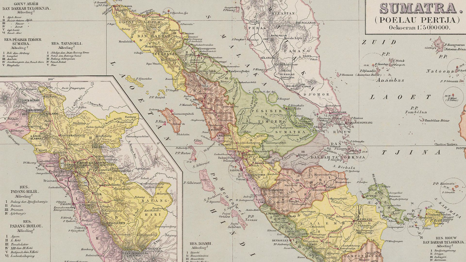 Peta Sumatera skala 1:5.000.000 dalam Atlas sekolah Hindia Nederland oleh W. van Gelder tahun 1911