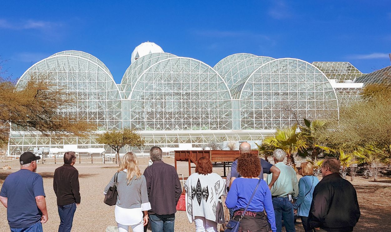 Oracle, AZ/USA - Jan 16 2019: Tour group at the Biosphere 2 near Tucson