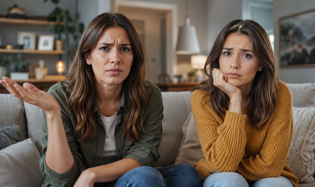 Confused Women on a Cozy Sofa