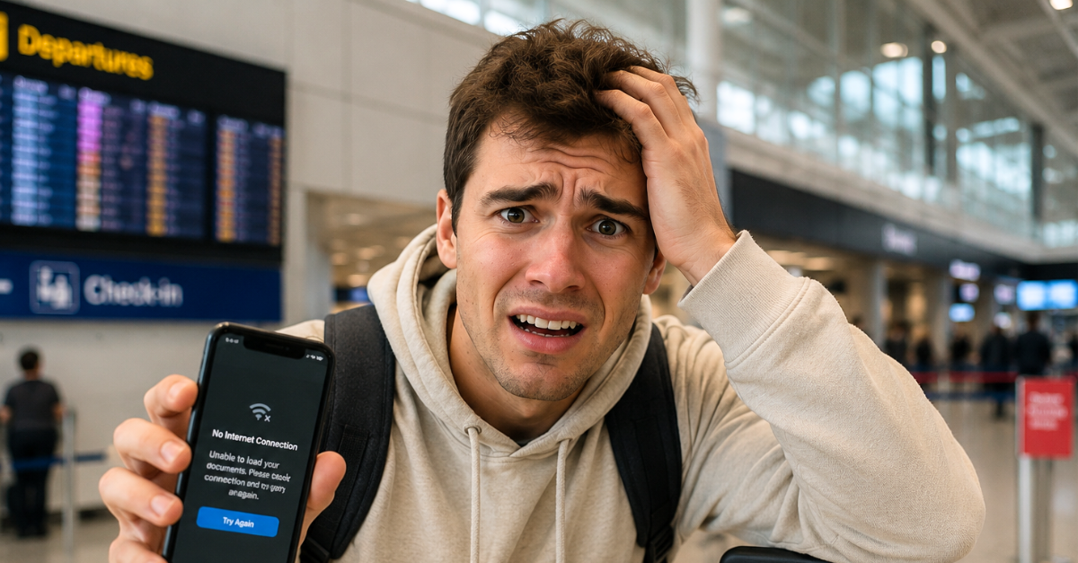 Stressed Traveler at Airport Check-In