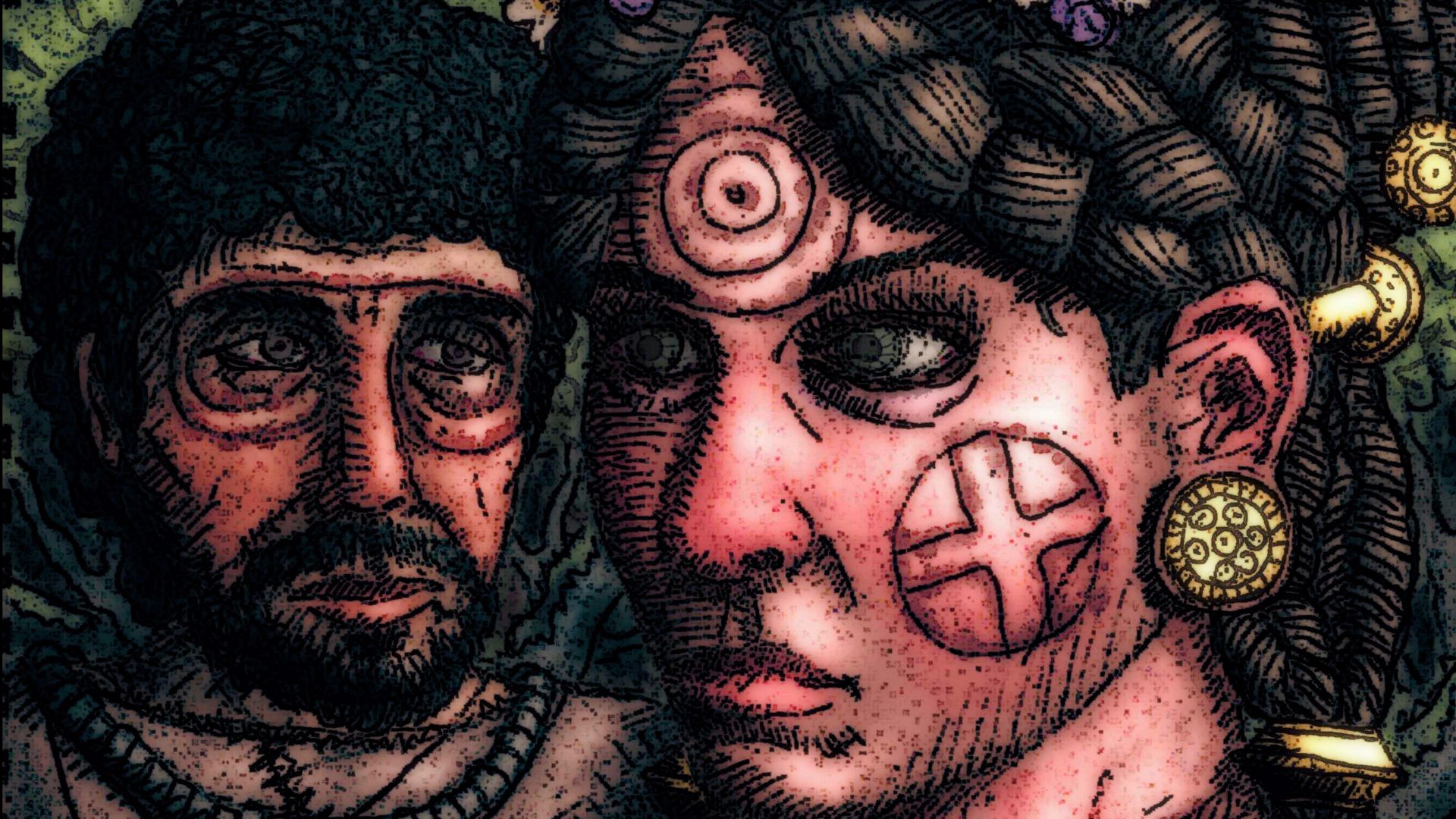 illustration of Irish bronze age bell beaker culture woman and neolithic farmer man (EEF), bronze age Ireland by rowyn flowerdew / pigeonduckthing