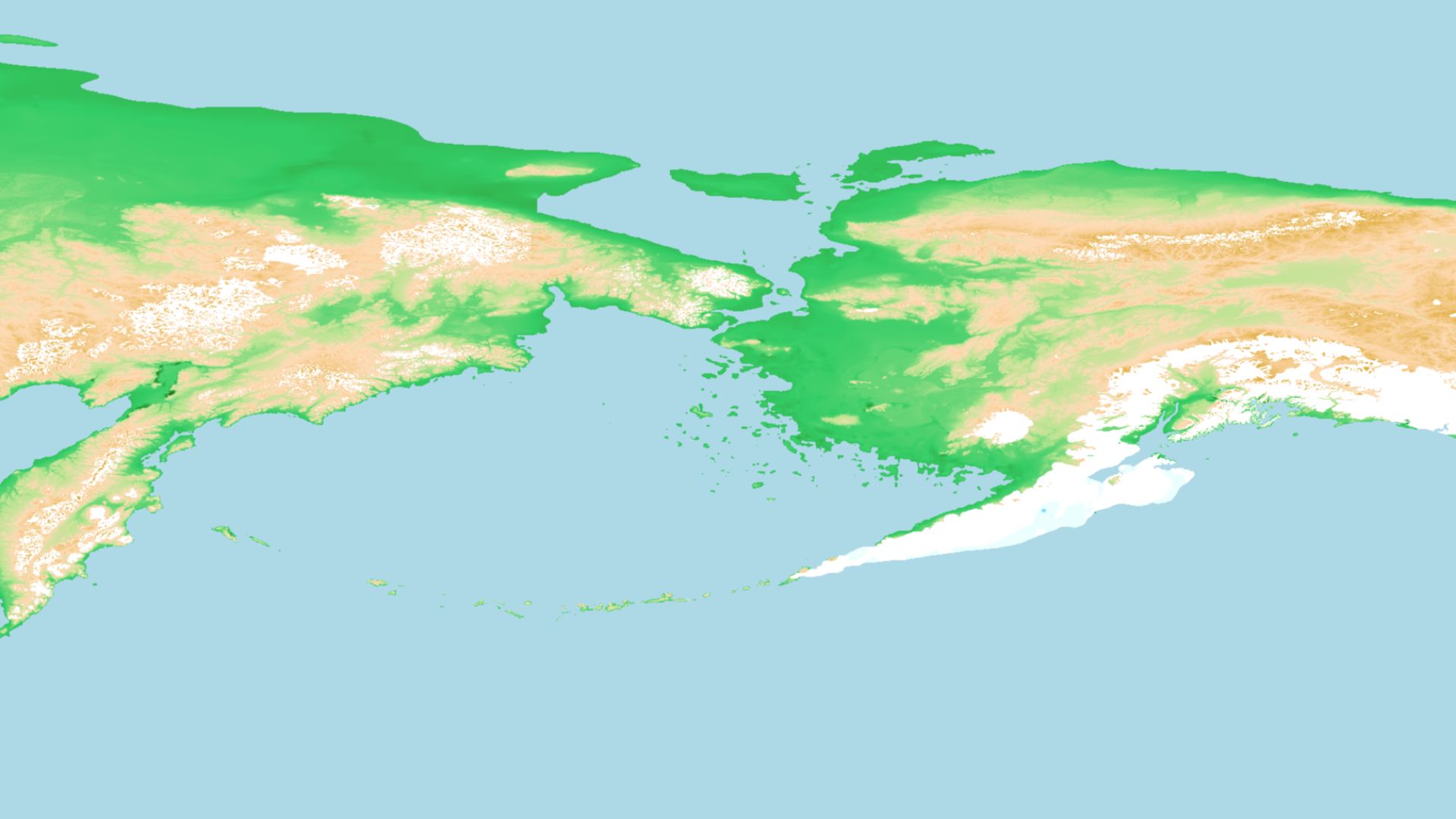 Beringia 8000 years ago. Land bridge between Siberia and Alaska is just broken.