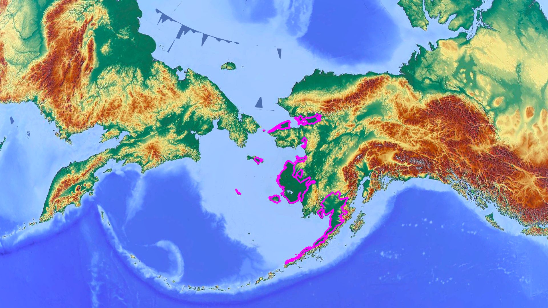 This map depicts the boundaries of the Beringia Lowland Tundra Ecoregion. The relief map was sourced from maps-for-free.com (CC-0). Boundary data is from Ecoregions 2017 Resolve Shapefile (CC-BY 4.0)