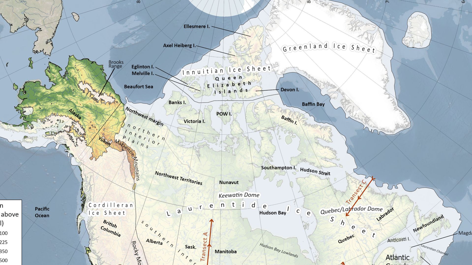 Map of the Laurentide ice sheet and other related ice sheets in North America during the Last Glacial Maximum