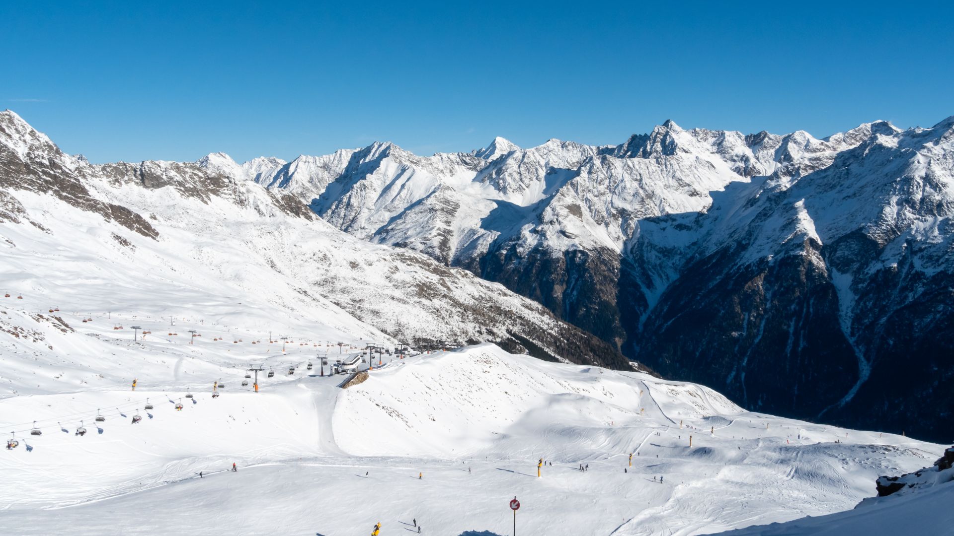Ski resort Sölden seen from Rotkoglhütte with Stubai Alps in the background