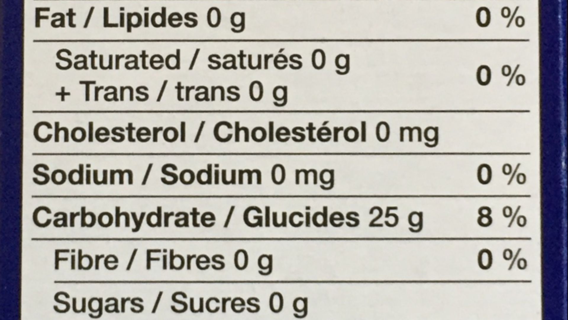 A government-mandated nutrition facts label from Canada.