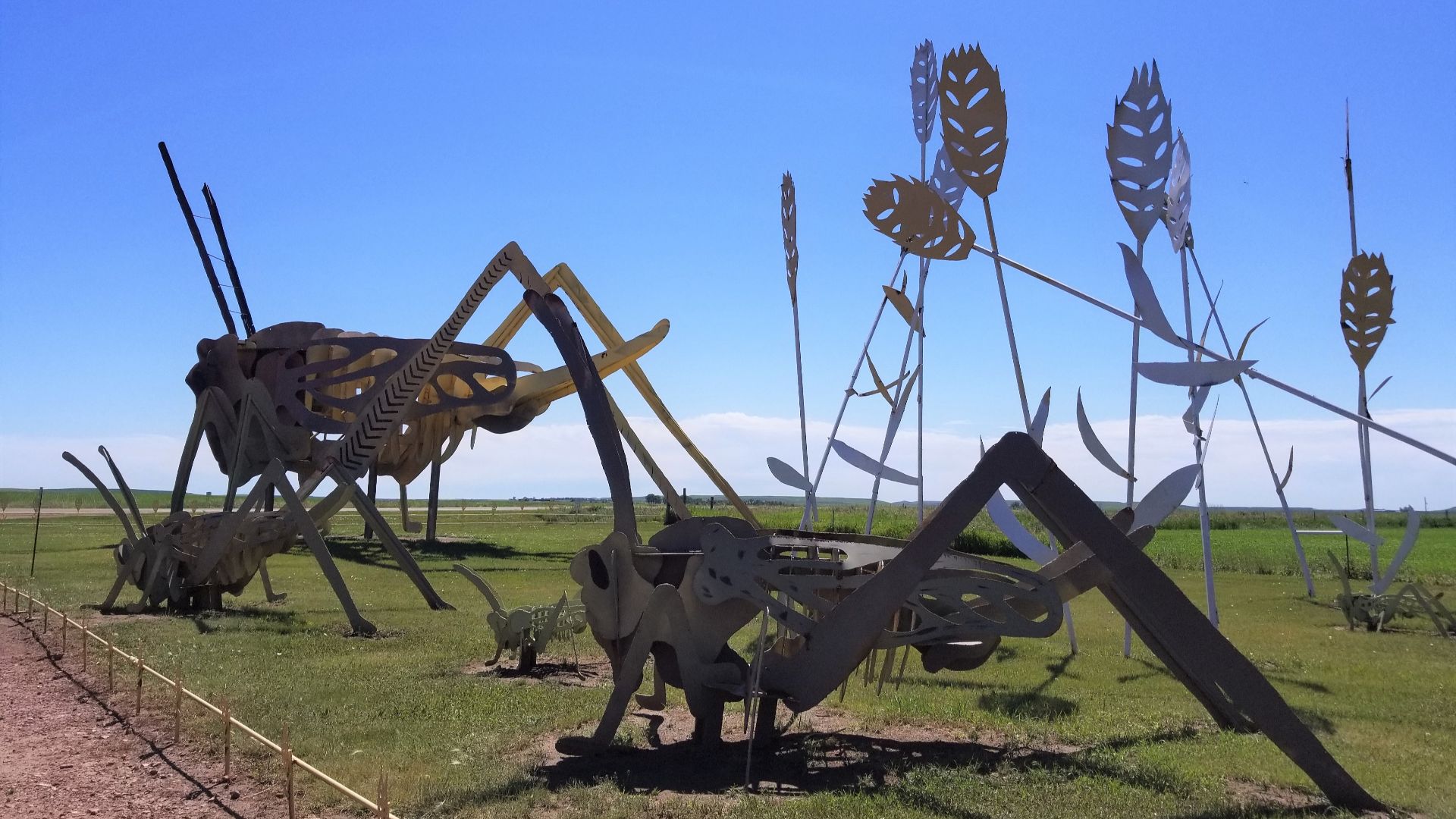 Photo of the scrap metal artwork Grasshoppers in the Field (1999), one of the scrap metal artworks along North Dakota's Enchanted Highway