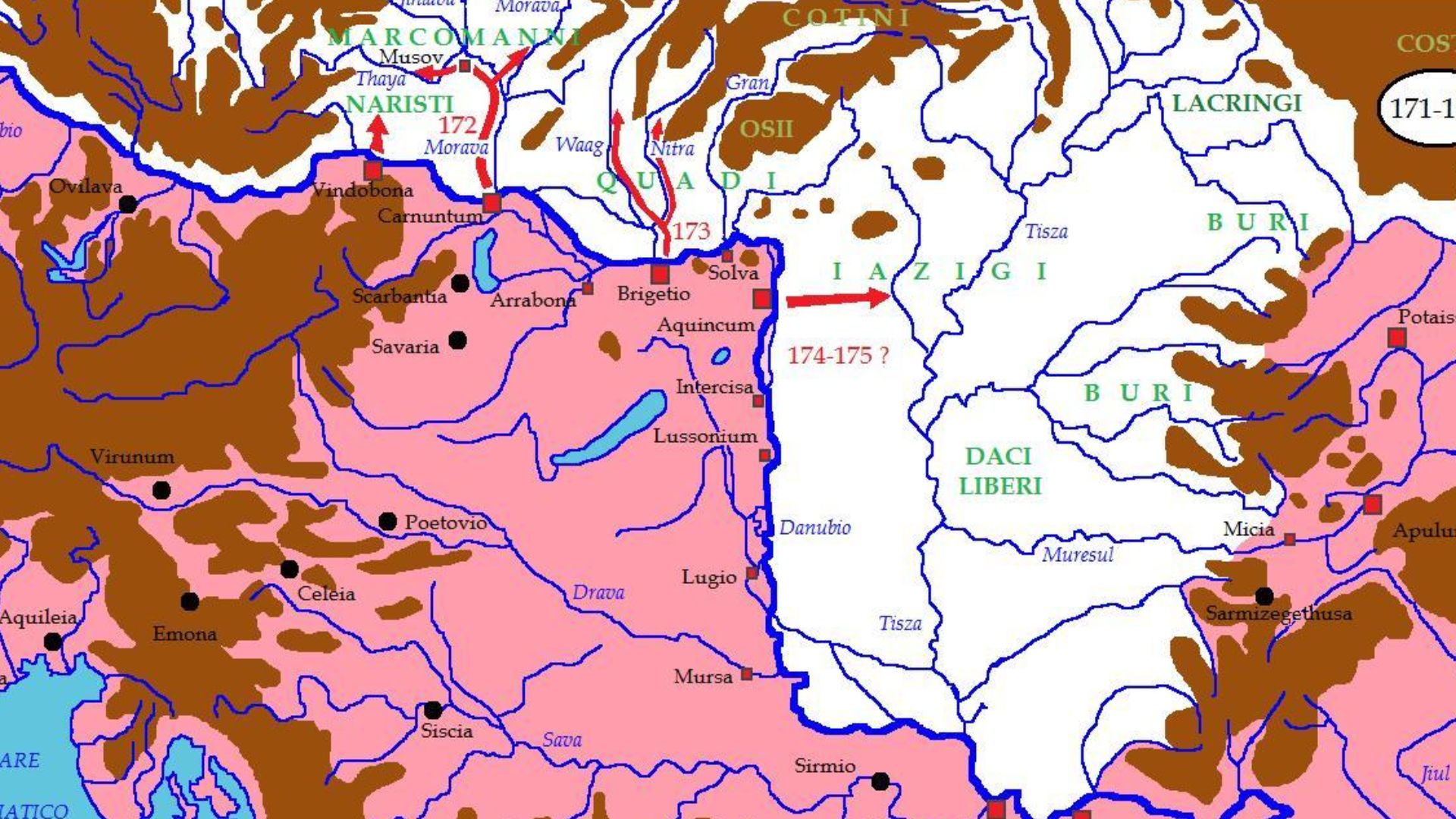 Les guerres marcomanes, ou guerres marcomanniques 171-175 d.C.