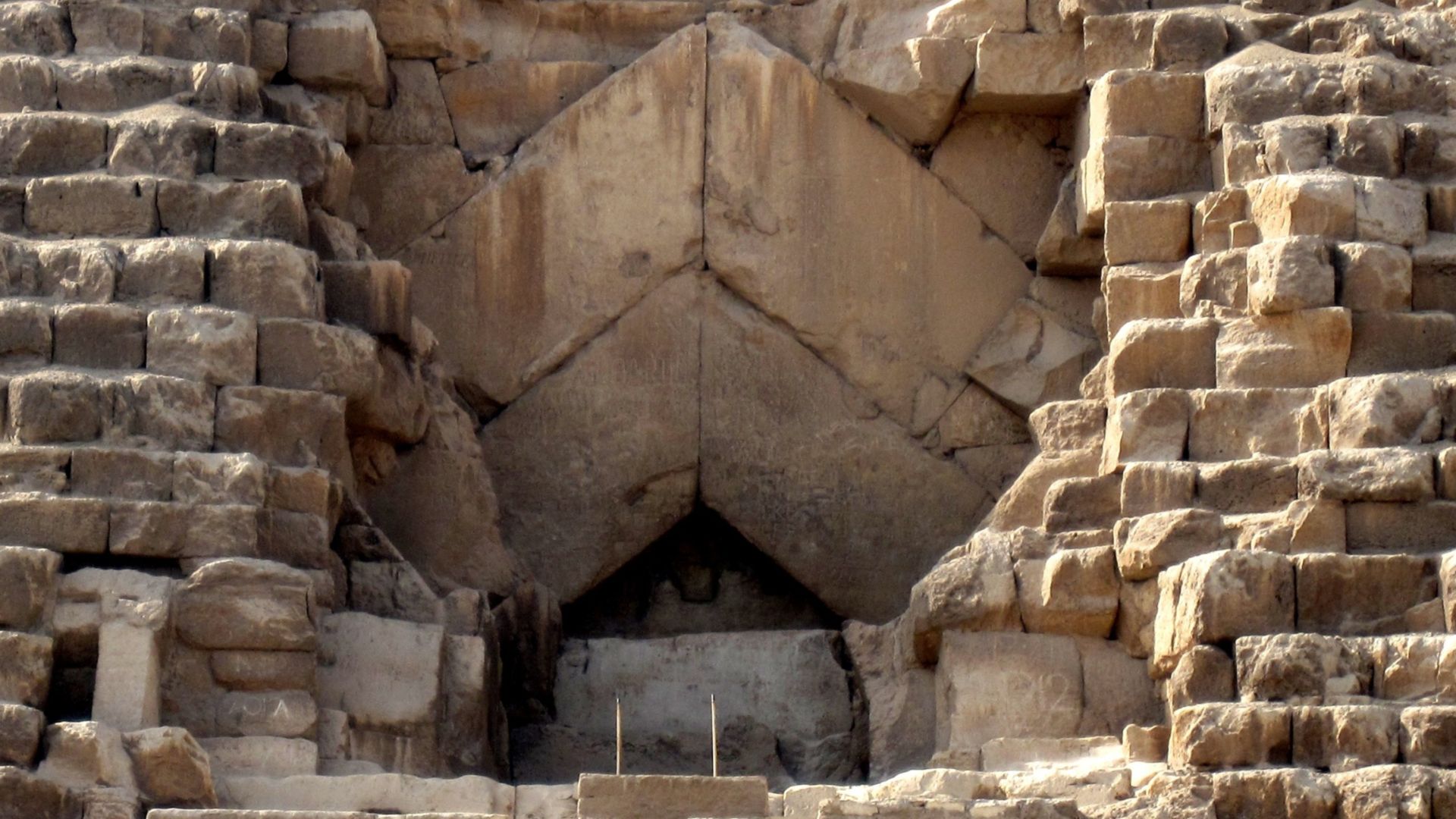 Detail of the north side of the Cheops pyramid, located on the Giza plateau near Cairo, Egypt.