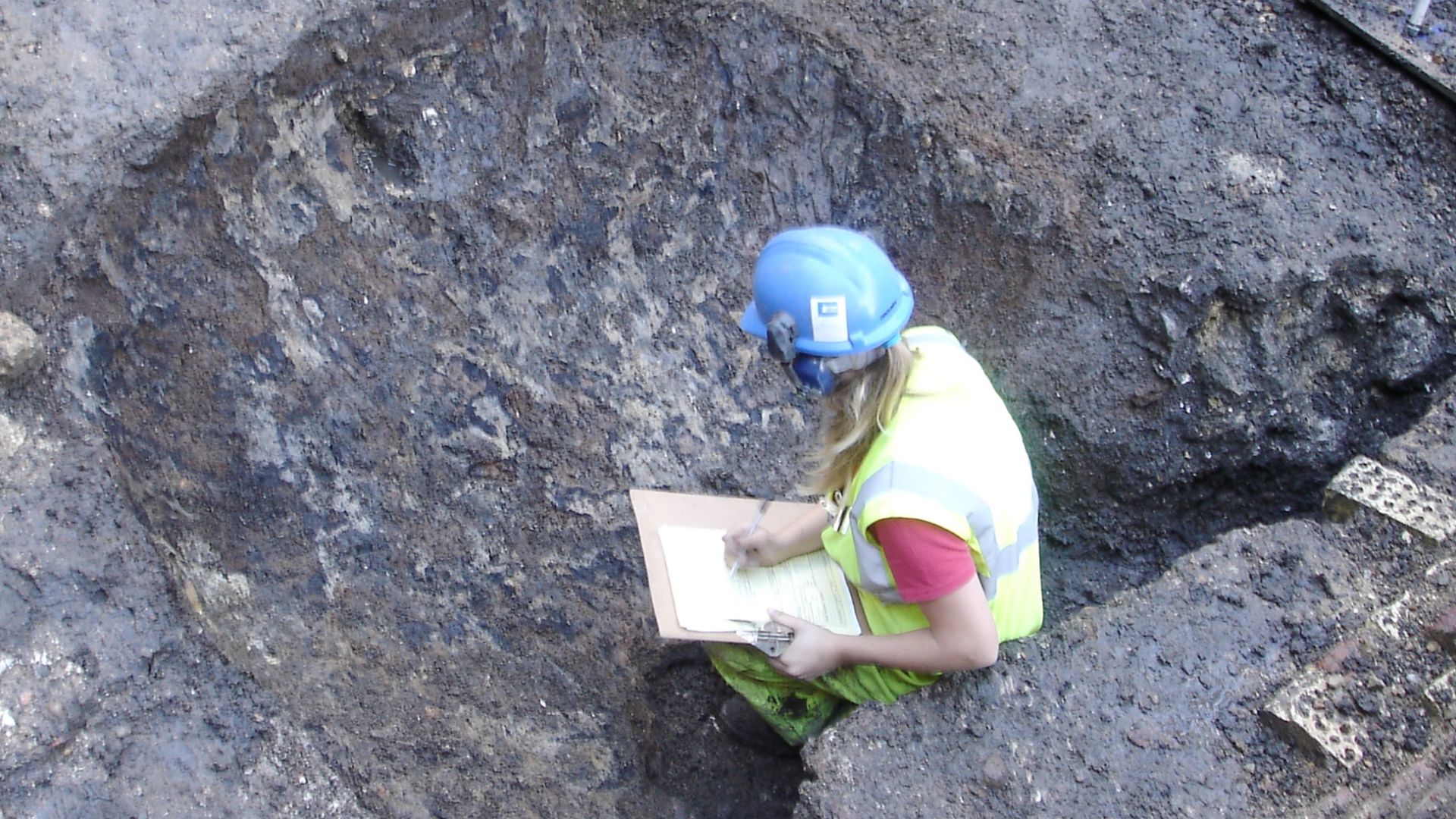 Late roman pit. Archaeological excavation shot