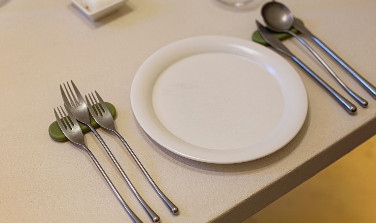 knife and fork with plate isolated