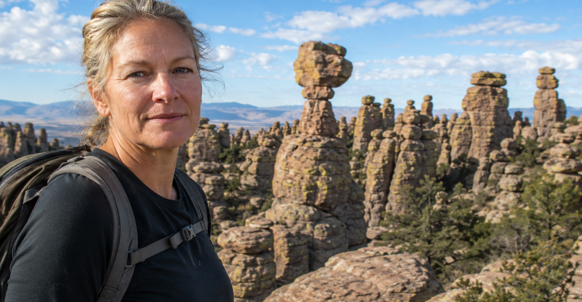 national park monument, woman in foreground