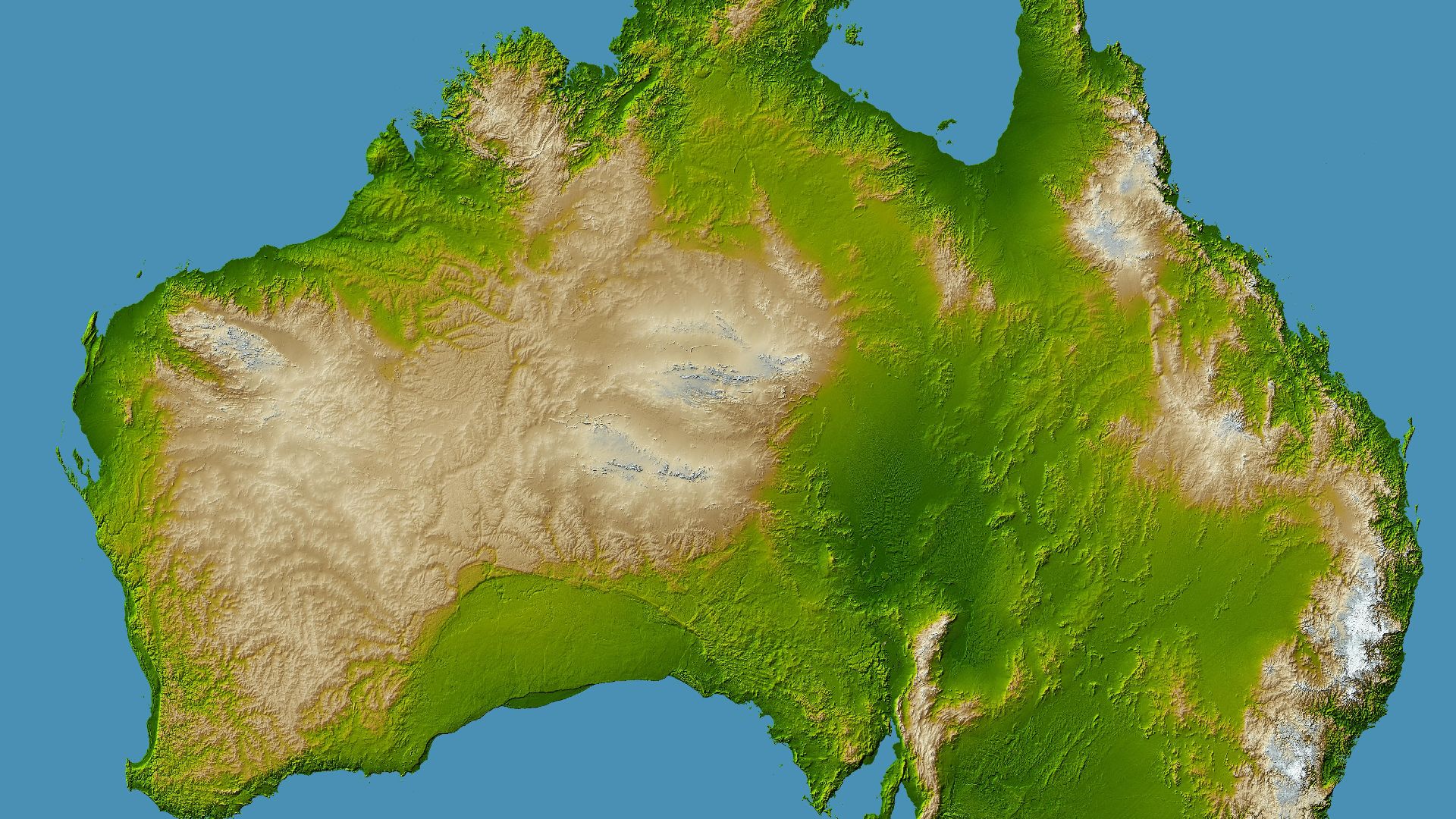Topography of Australia. PIA06665: Australia, Shaded Relief and Colored Height