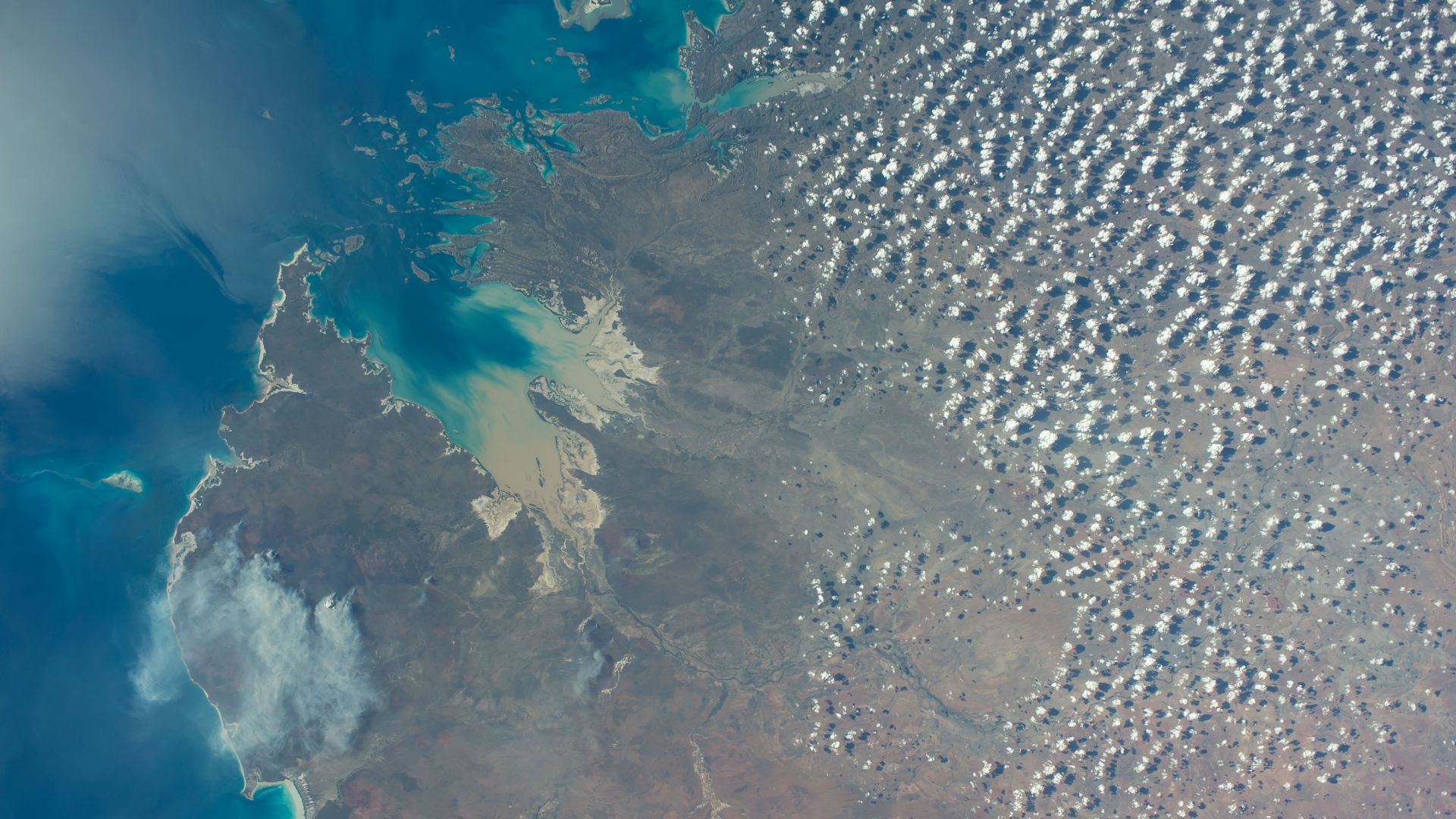 King Sound on the northwest coast of Australia is featured in this image photographed by an Expedition 40 crew member on the International Space Station.
The Fitzroy River, one of Australia's largest, empties into the Sound, a large gulf in Western Austra