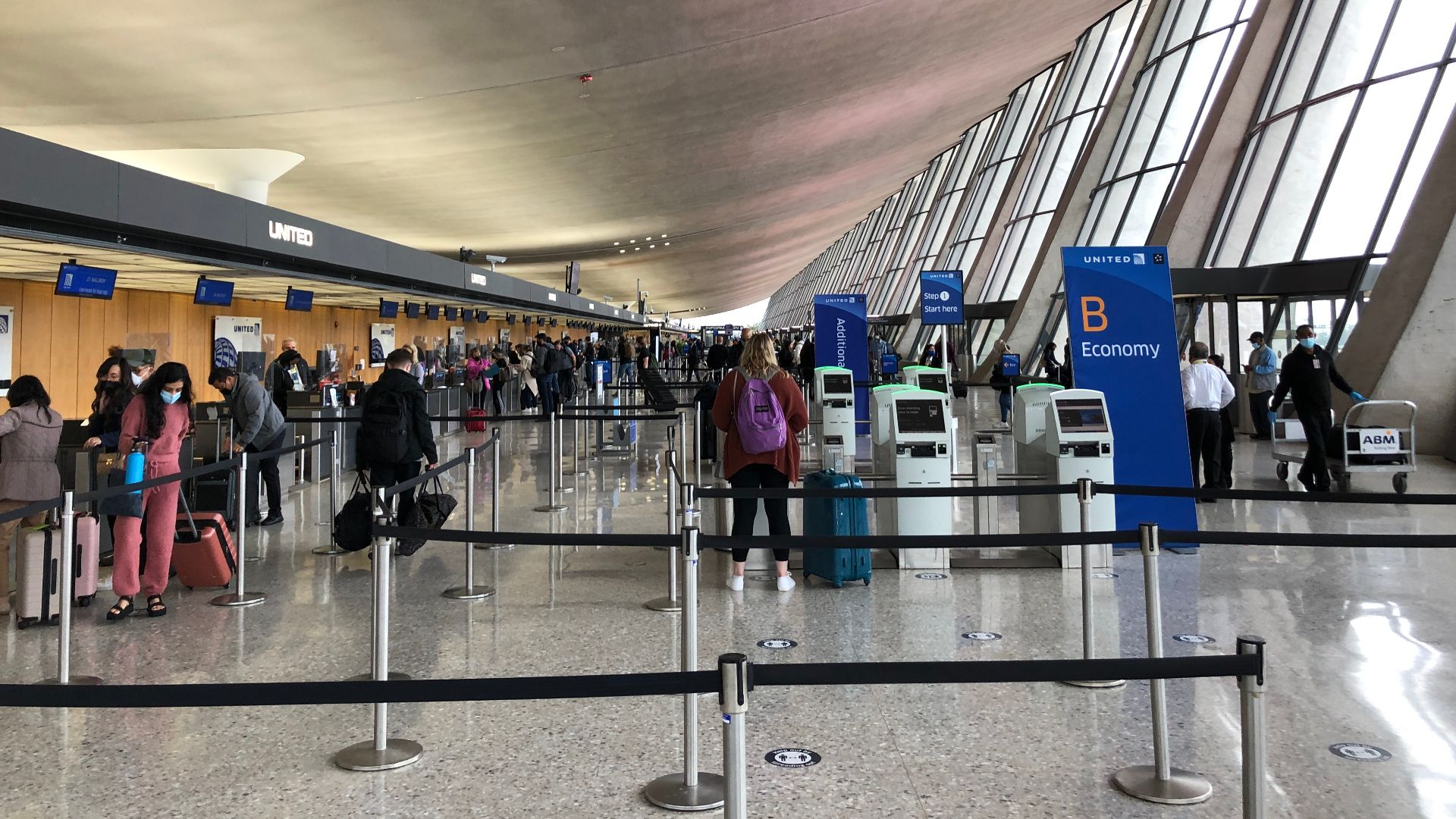 Ticketing and check-in section within the main terminal at Washington Dulles International Airport in the Dulles section of Sterling, Loudoun County, Virginia