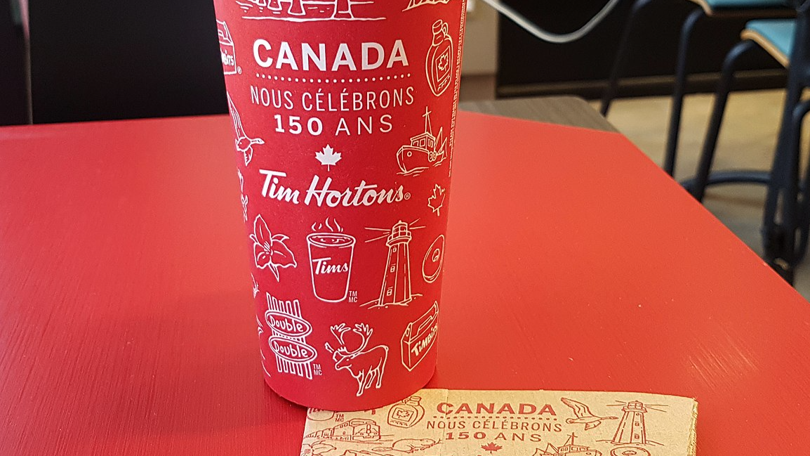 A Tim Hortons special #Canada150 coffee paper cup
