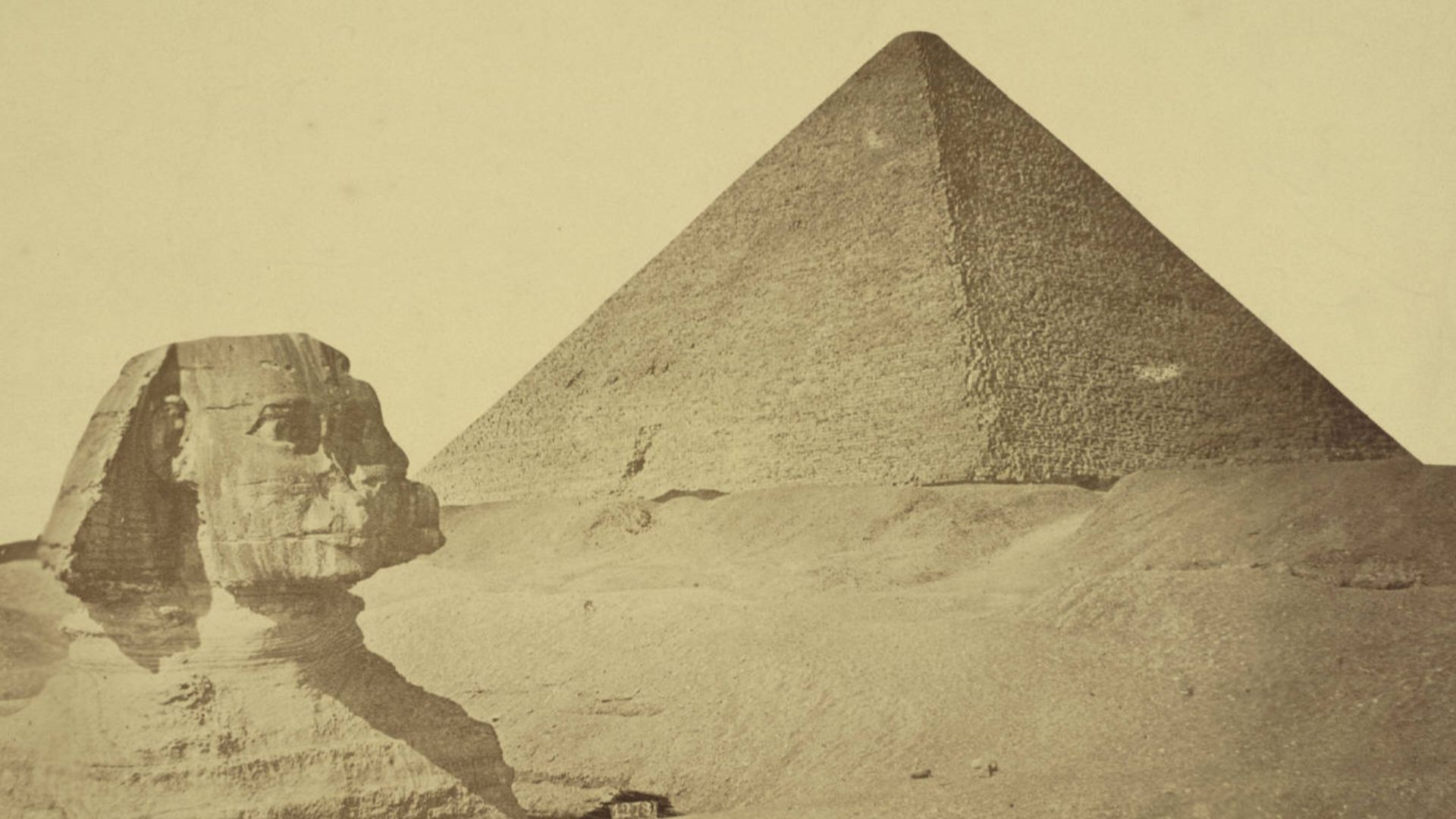 Collection: A. D. White Architectural Photographs, Cornell University Library
Accession Number: 15/5/3090.01504
Title: Giza. Pyramid of Khufu and Sphinx
Pyramid and Sphinx date: ca. 2575 BC-ca. 2465 BC
Photograph date: ca. 1865-ca. 1889

Location: Africa: