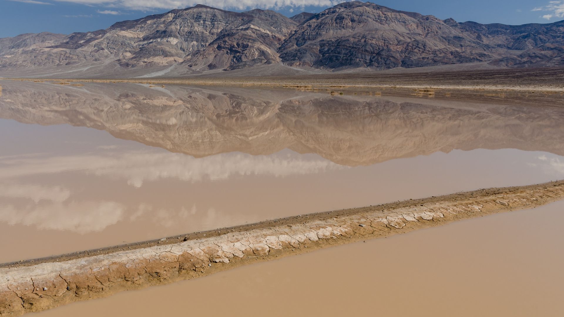 View on Panamint Butt / Panamint Valley from SR190 (at the end of Death Valley) with flash floods and reflections in the water.