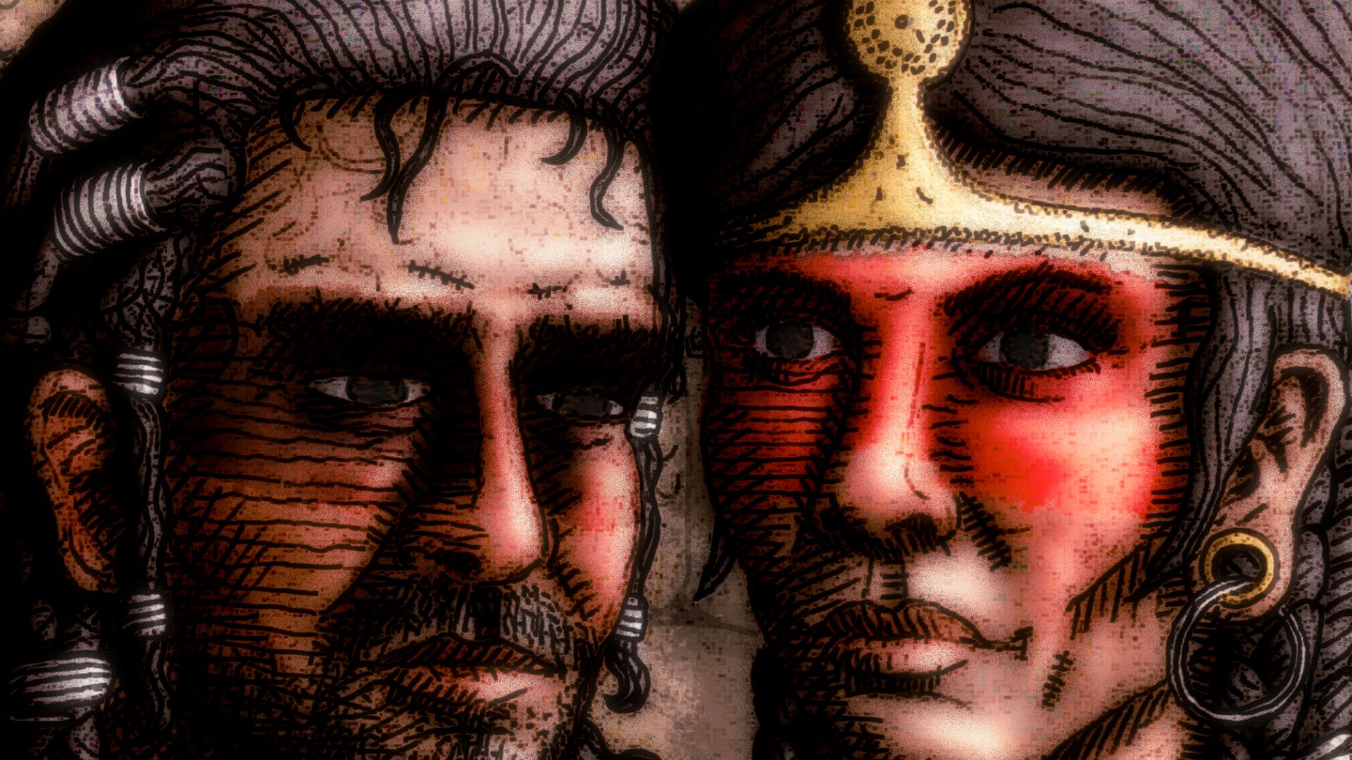 an illustration of bronze age iberian Argaric culture man and woman, el argar  by rowyn flowerdew / pigeonduckthing