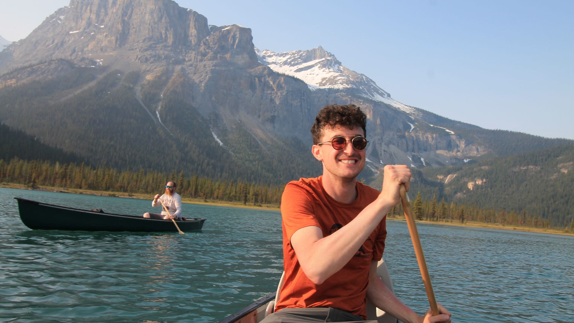 Canoeing on Emerald Lake, Yoho National Park, BC, Canada.