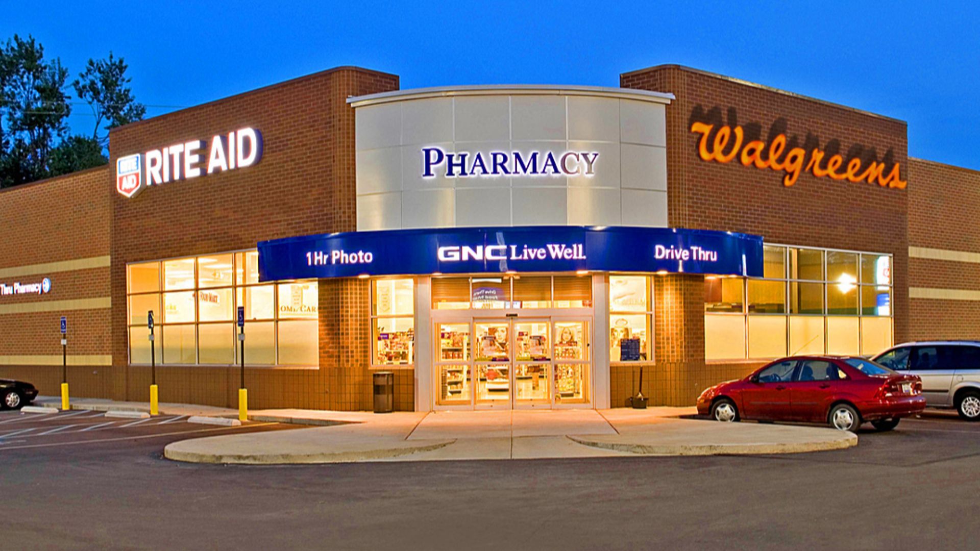 Photo Collage of Walgreens and Rite Aid Merger. One pharmacy - two different names. Original Photo: http://archinect.com/masters/project/rite-aid-pharmacy