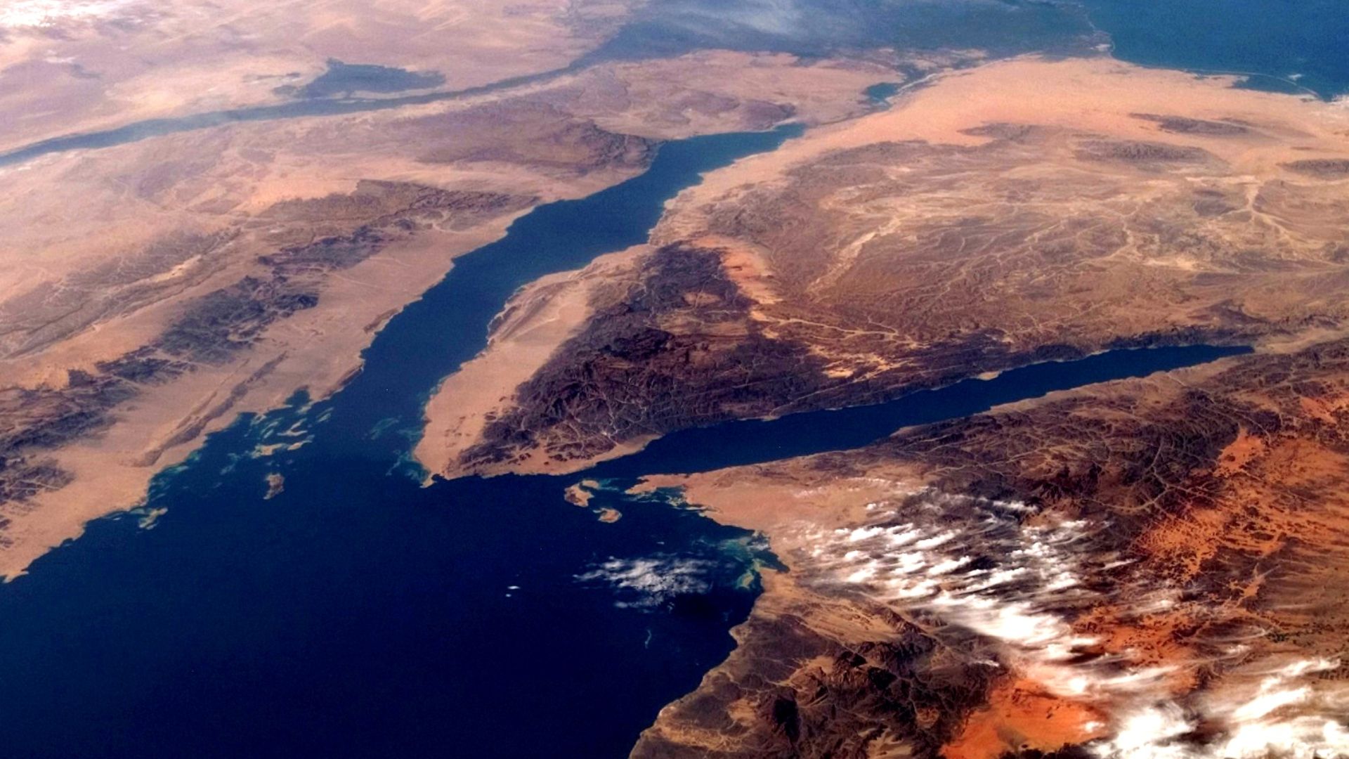 A picture taken from orbit of the Gulf of Suez.