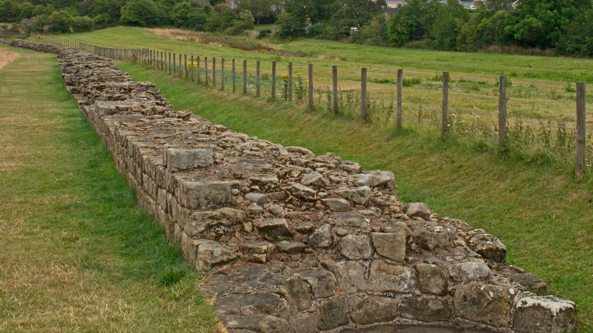 Hadrian's Wall seen from the west, Heddon-on-the-Wall, Northumberland, England, the United Kingdom
