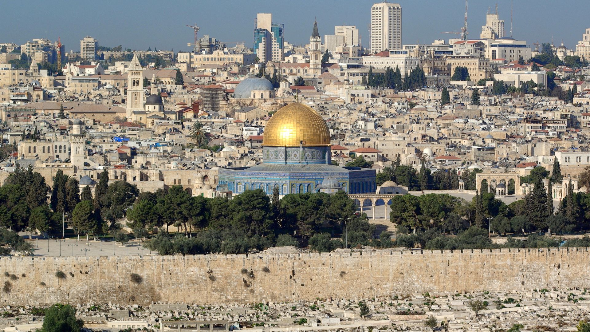 Jerusalem, Dome of the Rock, Church of the Holy Sepulcher in the background.