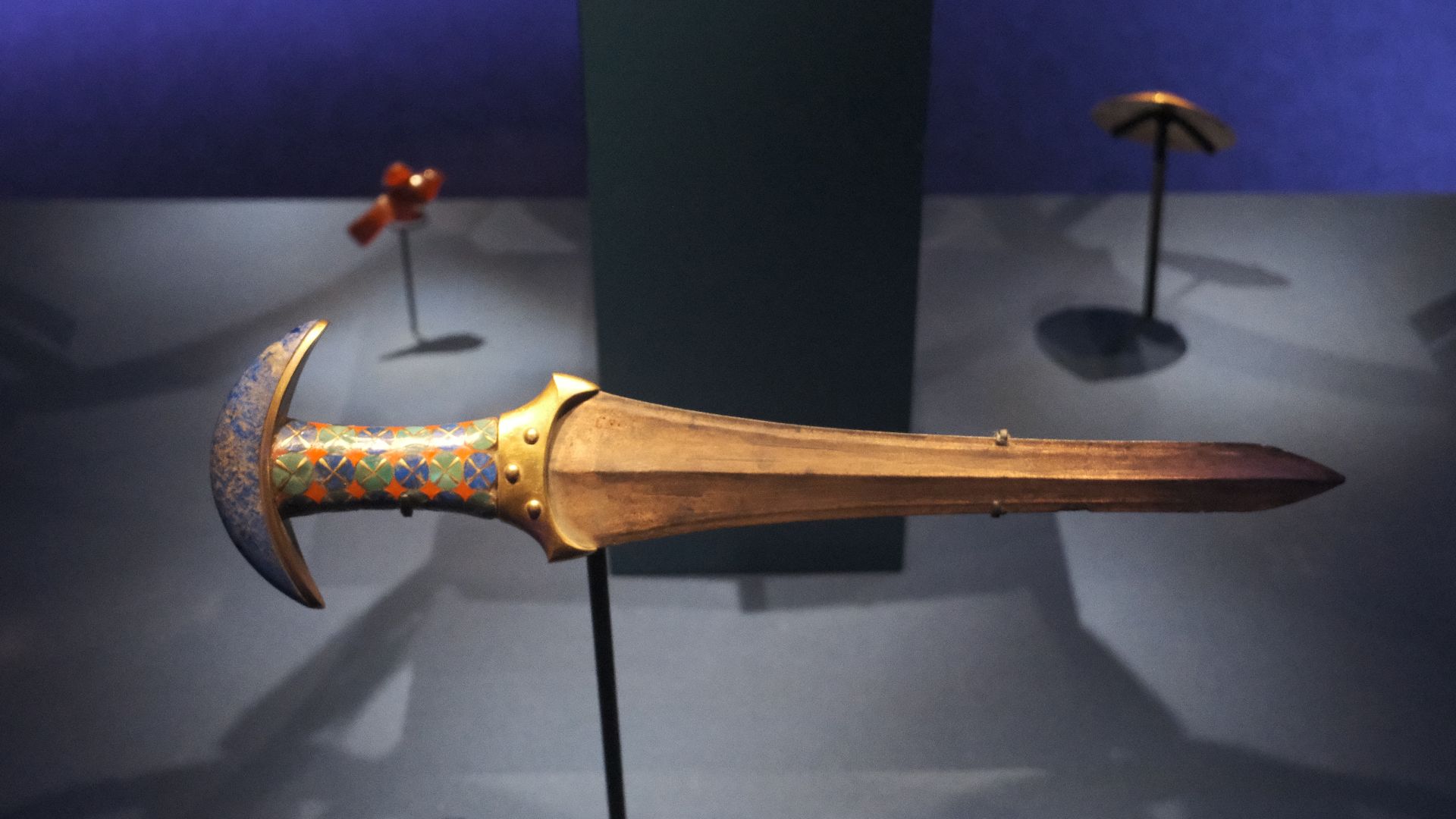 Ramses and the Pharaohs' Gold - NEON at Battersea Power Station, 2 Circus Road East, SW11 8DQ. This dagger was found in the coffin of the tomb of Princess Ita, a daughter of Amenemhat II of the 12th Dynasty of Egypt who ruled in the 19th century BCE, toge