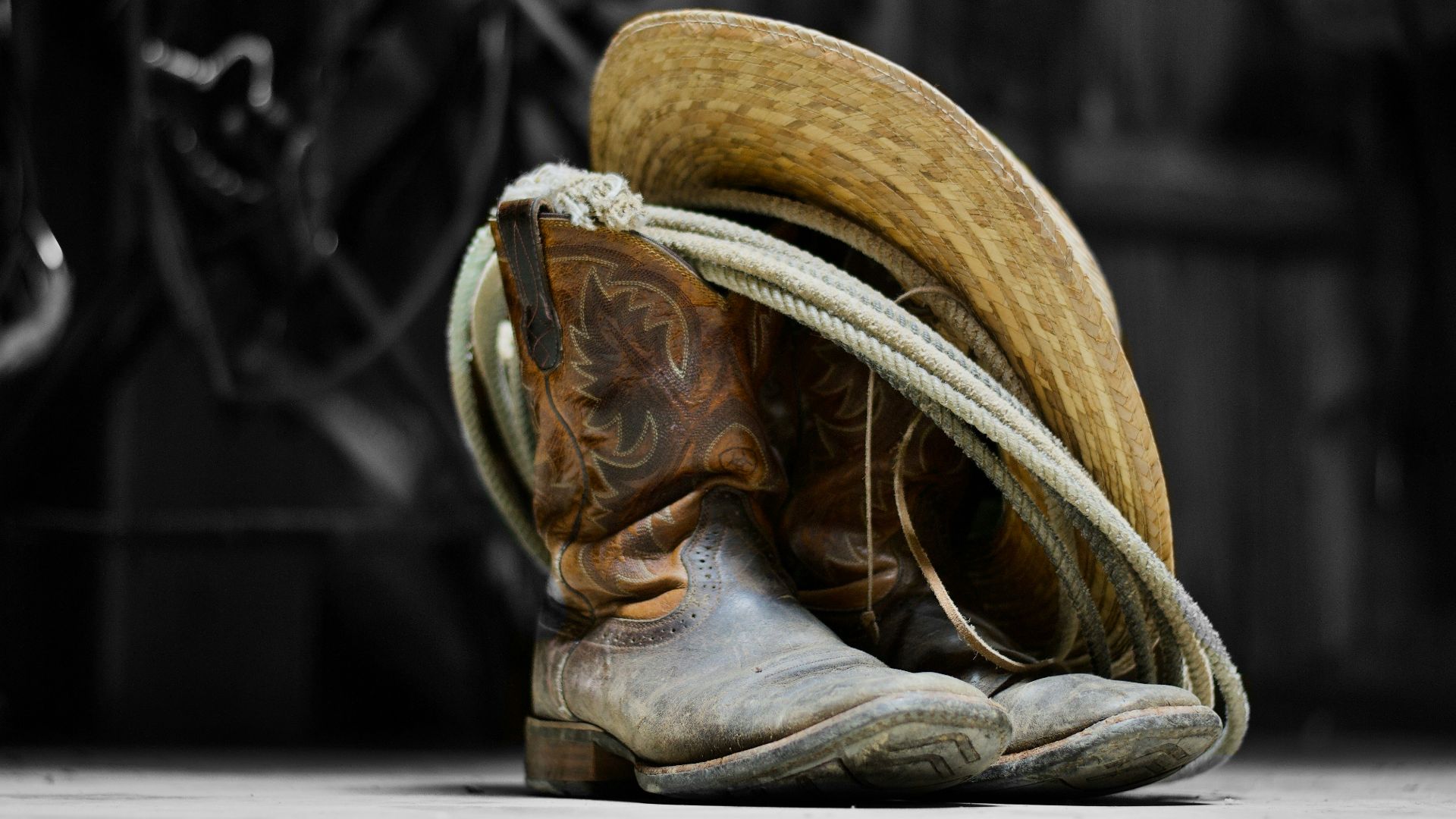 brown cowboy boots on white textile